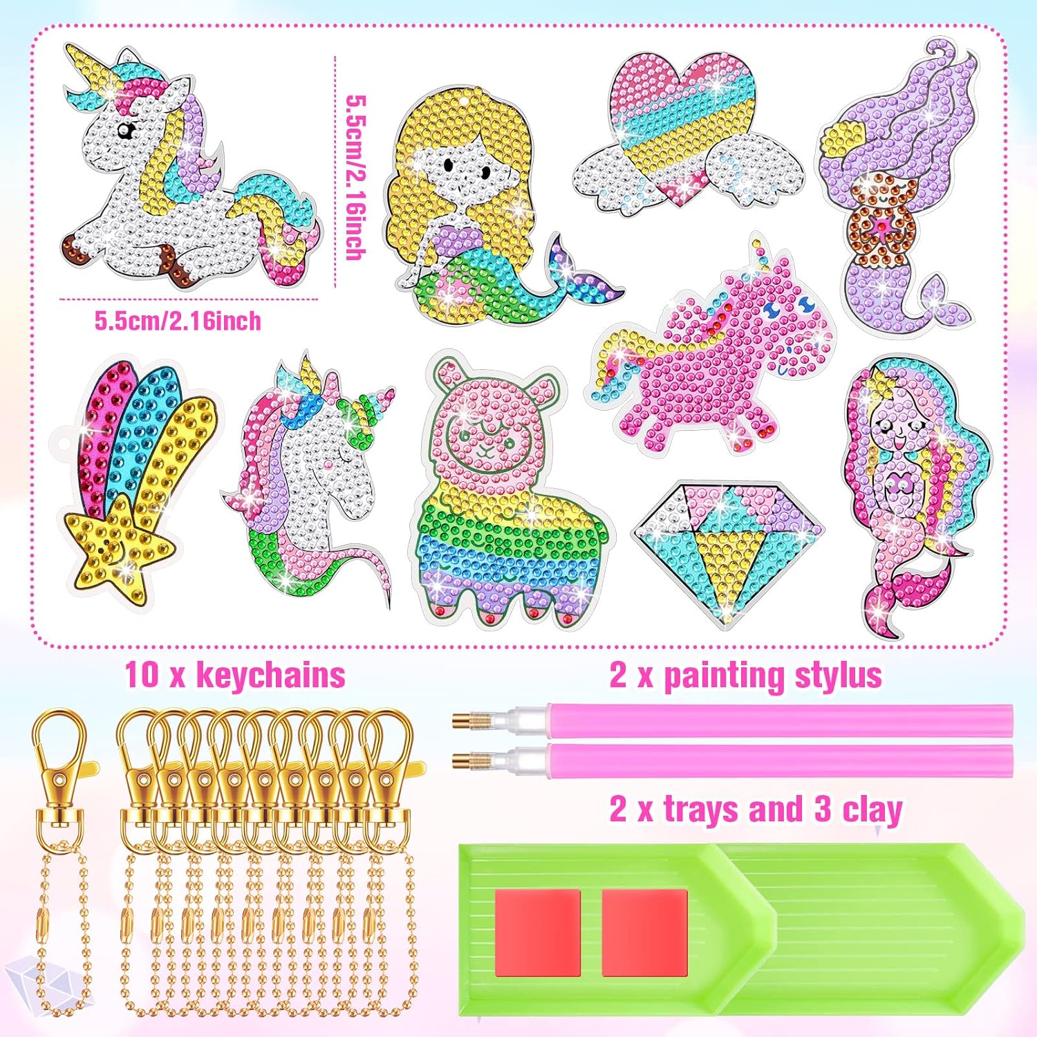 MTLEE 10 Sets Arts and Crafts for Kids Ages 8-12 5D Diamond Painting Keychain Kits Gem Art Kits for Girls Crafts Gem Painting Kits Diamond Art Gift Idea for Age 4, 5, 6, 7, 8, 9, 10-12 (Magical) - Image 2