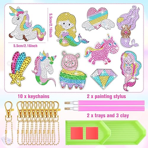 Miniatura 2 de MTLEE 10 juegos de artes y manualidades para niños de 8 a 12 años, kits de llavero de pintura de diamantes 5D, kits de arte de gemas para niñas