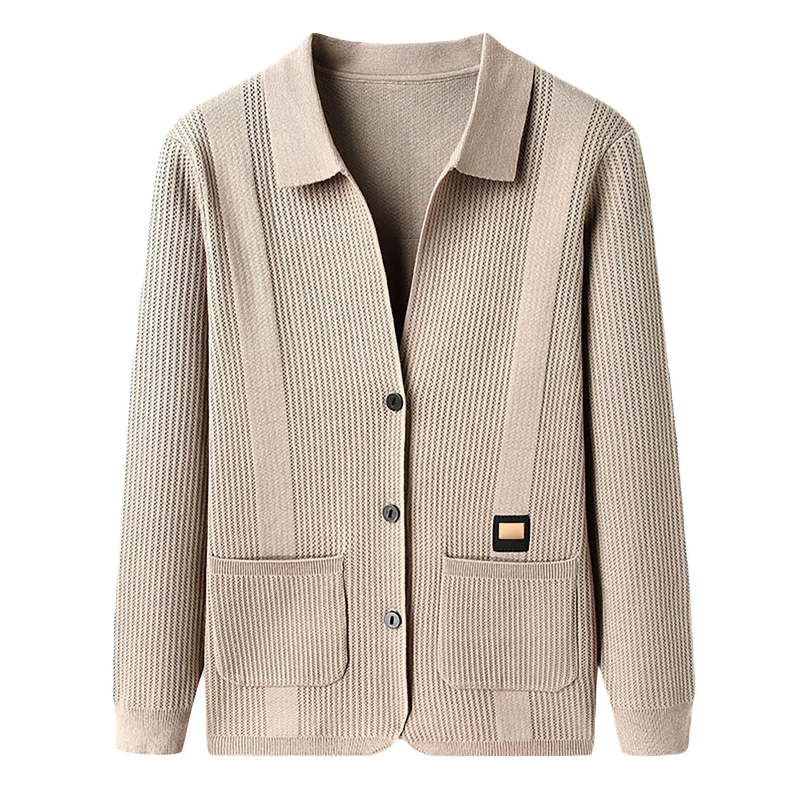 Genérico Jersey Hombre Cardigan, Chaqueta Hombre Punto Fino Manga Larga con Un Solo Botonadura con Bolsillo Abrigo Color Sólido Informal con Botones Suéter Grande para Exterior El Ocio