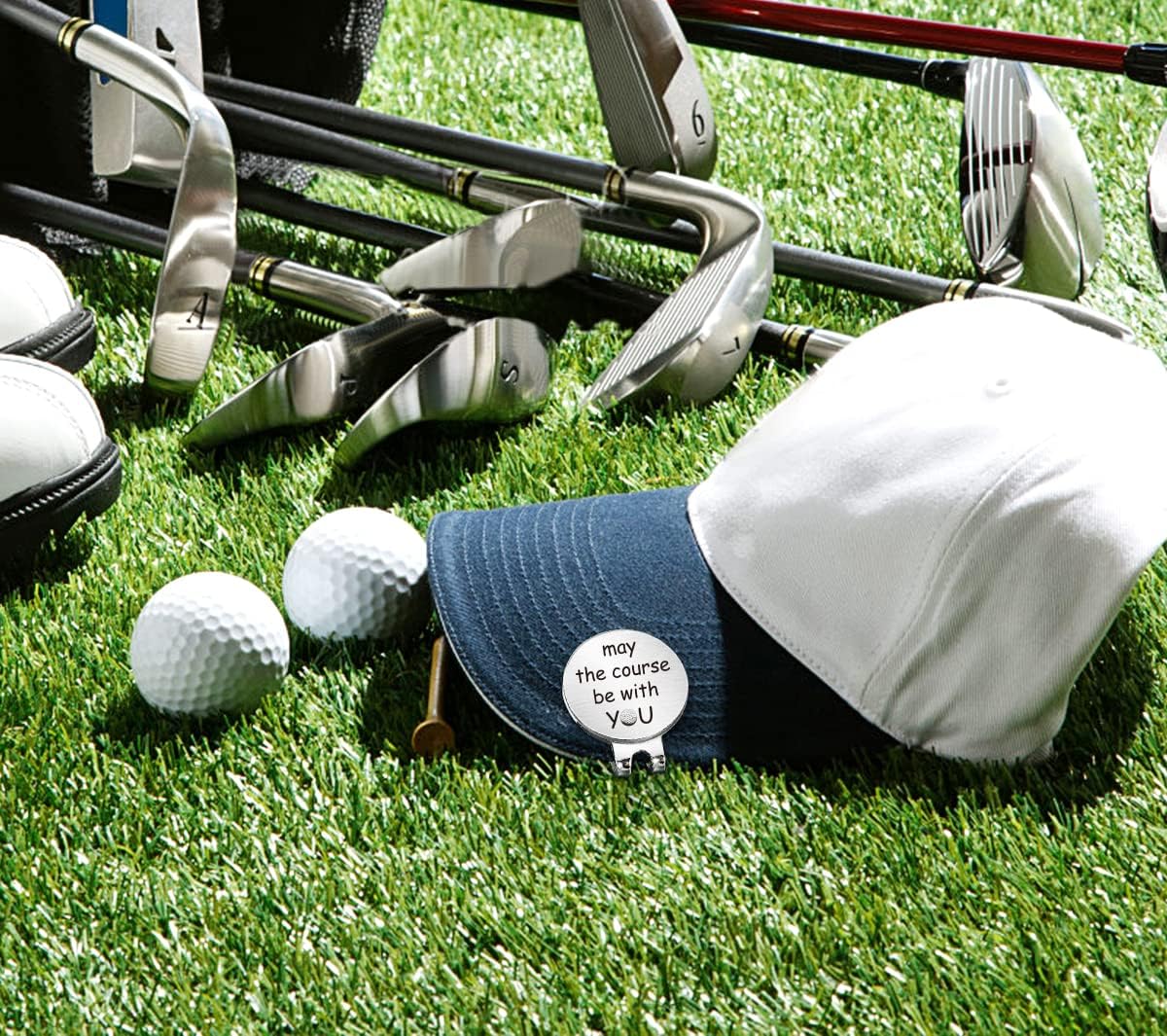 review Advivio May The Course Be with You - Funny Golf Ball Marker with Magnetic Hat Clip, Stainless Steel Golf Marker Accessories Gifts for Dad, Men, Husband, Boyfriend, Golfer, Golf Lovers