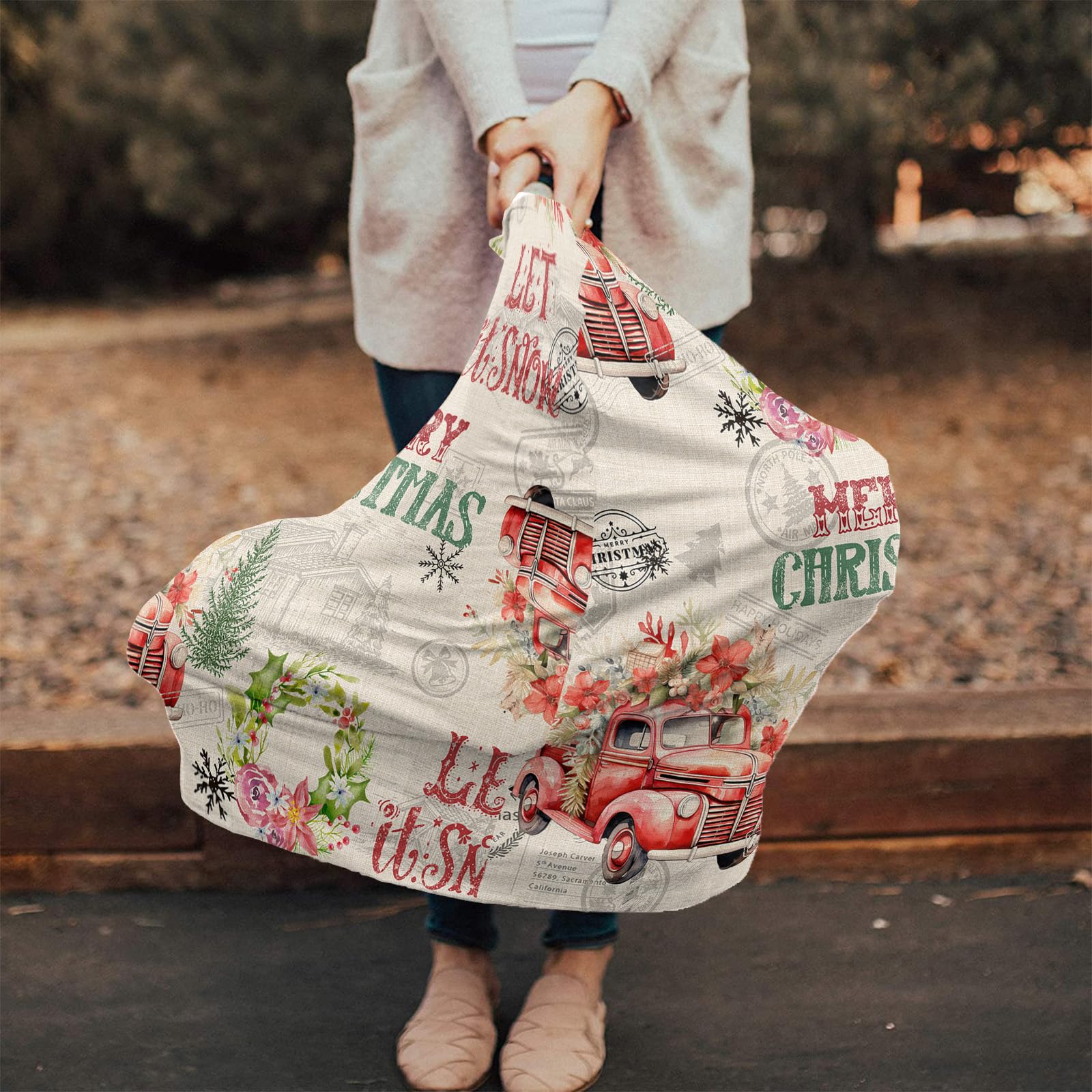 Nursing Cover for Breastfeeding Scarf, Merry Christmas Vintage Ornament Baby Car Covers Super Soft Multi Use for Canopy Shopping Cart Cover Blanket Stroller Cover