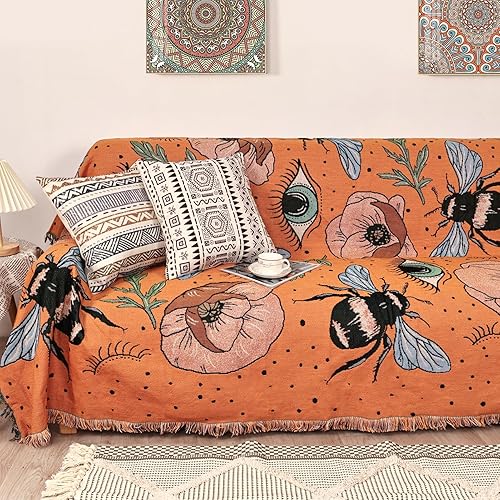 Shesyuki Manta bohemia para cama, sofá, reversible, de algodón, bohemio, para viajes, bohemio, manta de muselina mexicana, tapiz hippie para