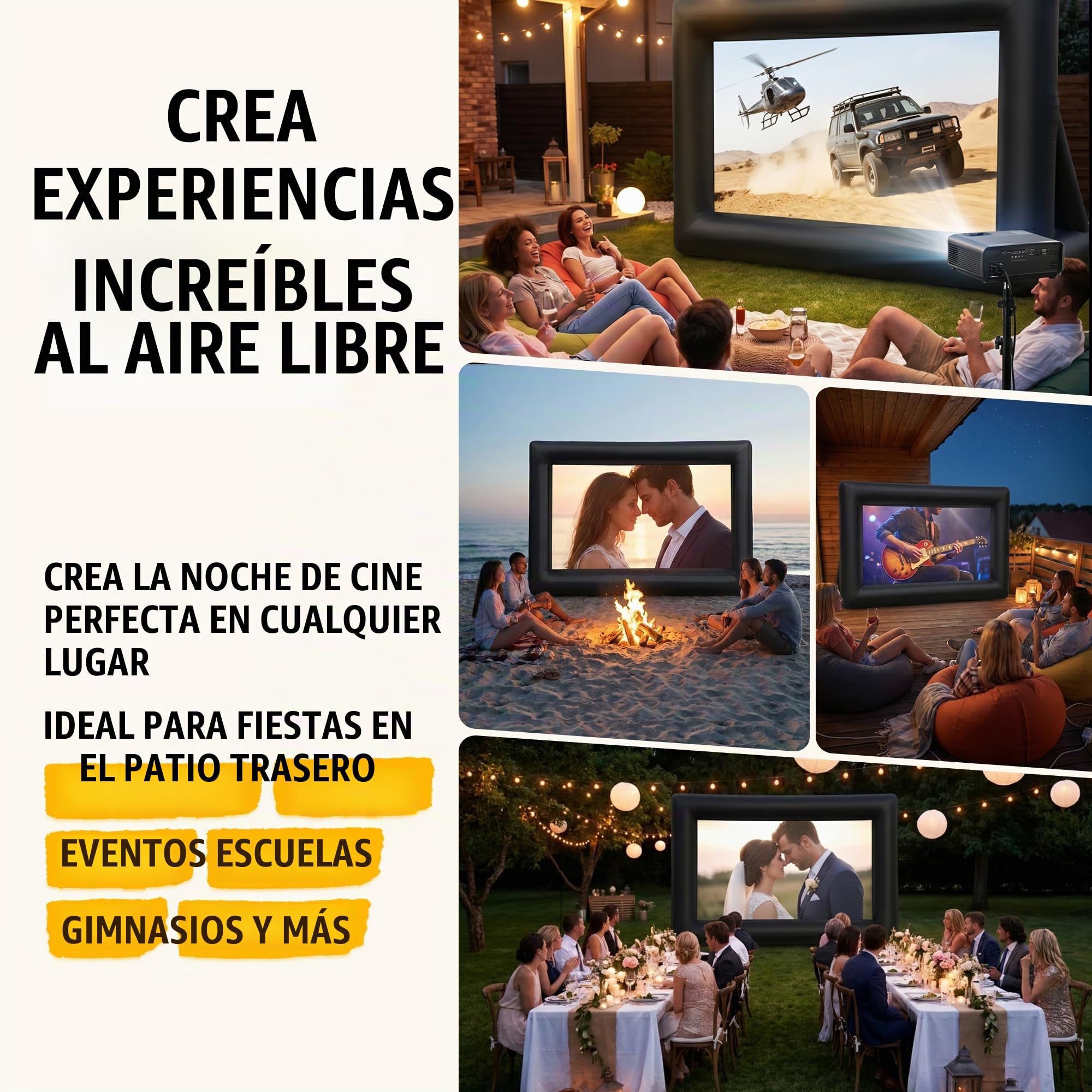 KHOMO GEAR Pantalla Proyector Portátil Gigante 240 Pulgadas, Kit Pantalla Proyector Exterior Motorizada Hinchable con Bomba de Aire Eléctrica - XXL - 6 Metros