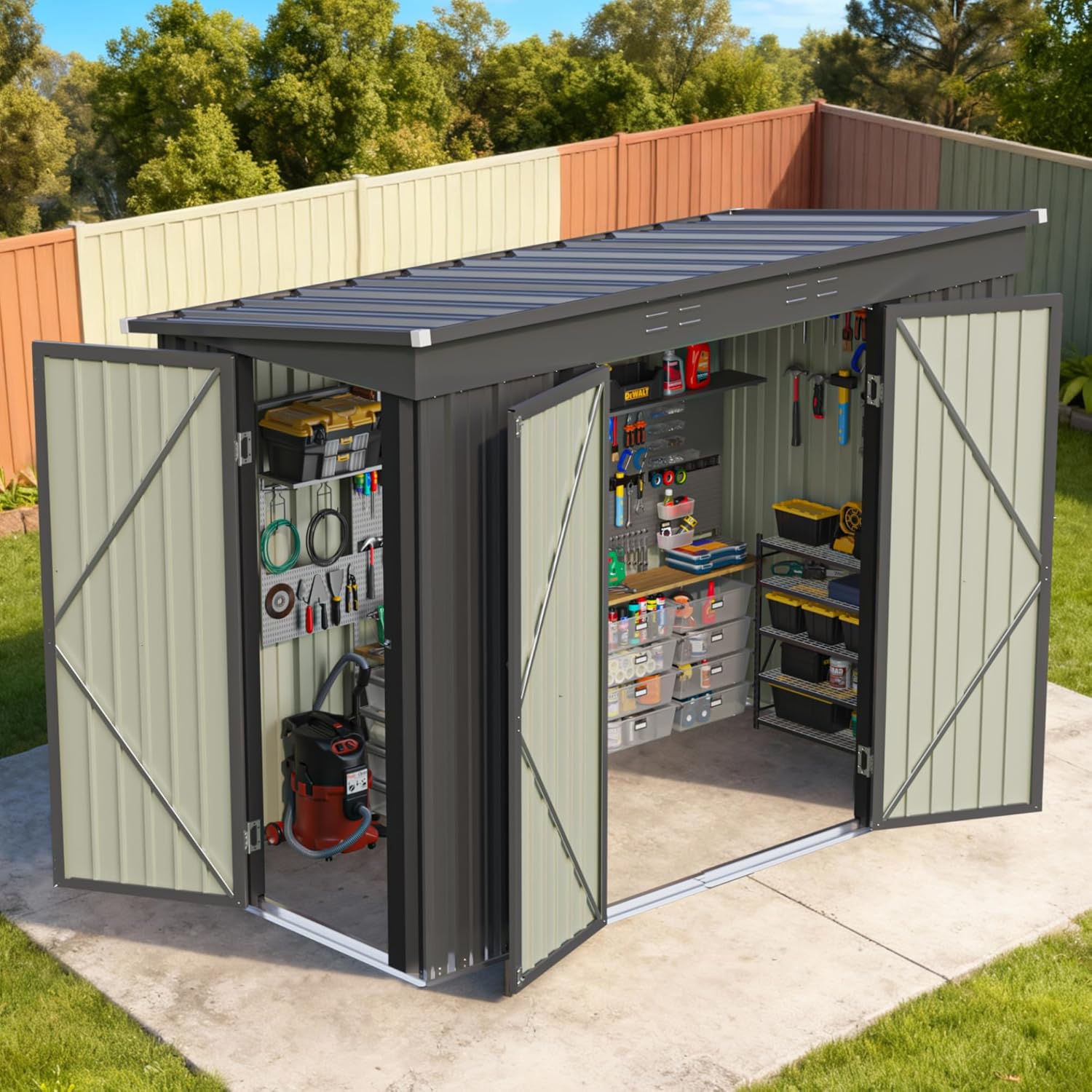 Patiowell 8x4 FT Outdoor Storage Shed, Heavy Duty Tool Metal Sheds with 3 Lockable Doors and Updated Frame Structure for Garden, Backyard, Patio, and Utility Storage, Black