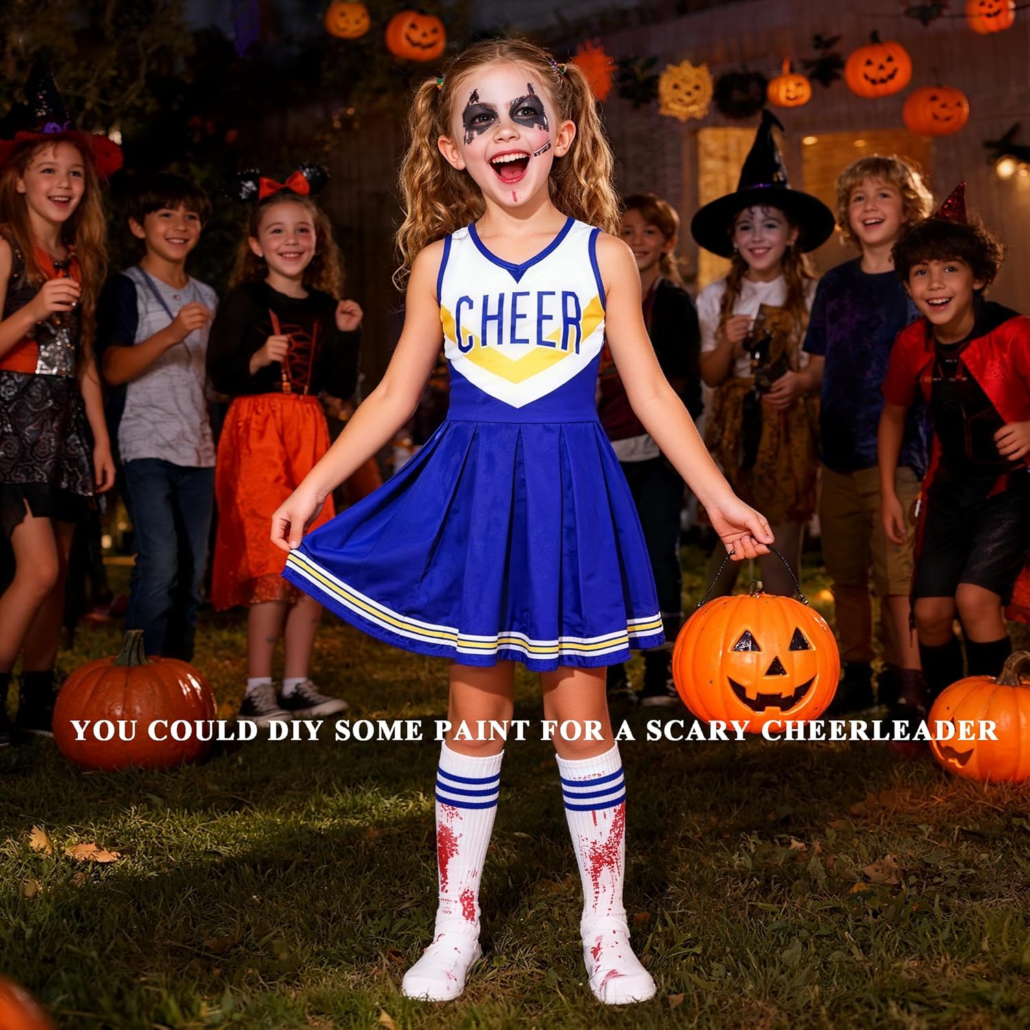 Cheerleader Costume for Girls Cheerleader Outfit for Kids Cheerleading Dress with Pom Poms for Halloween Dress Up - Image 6
