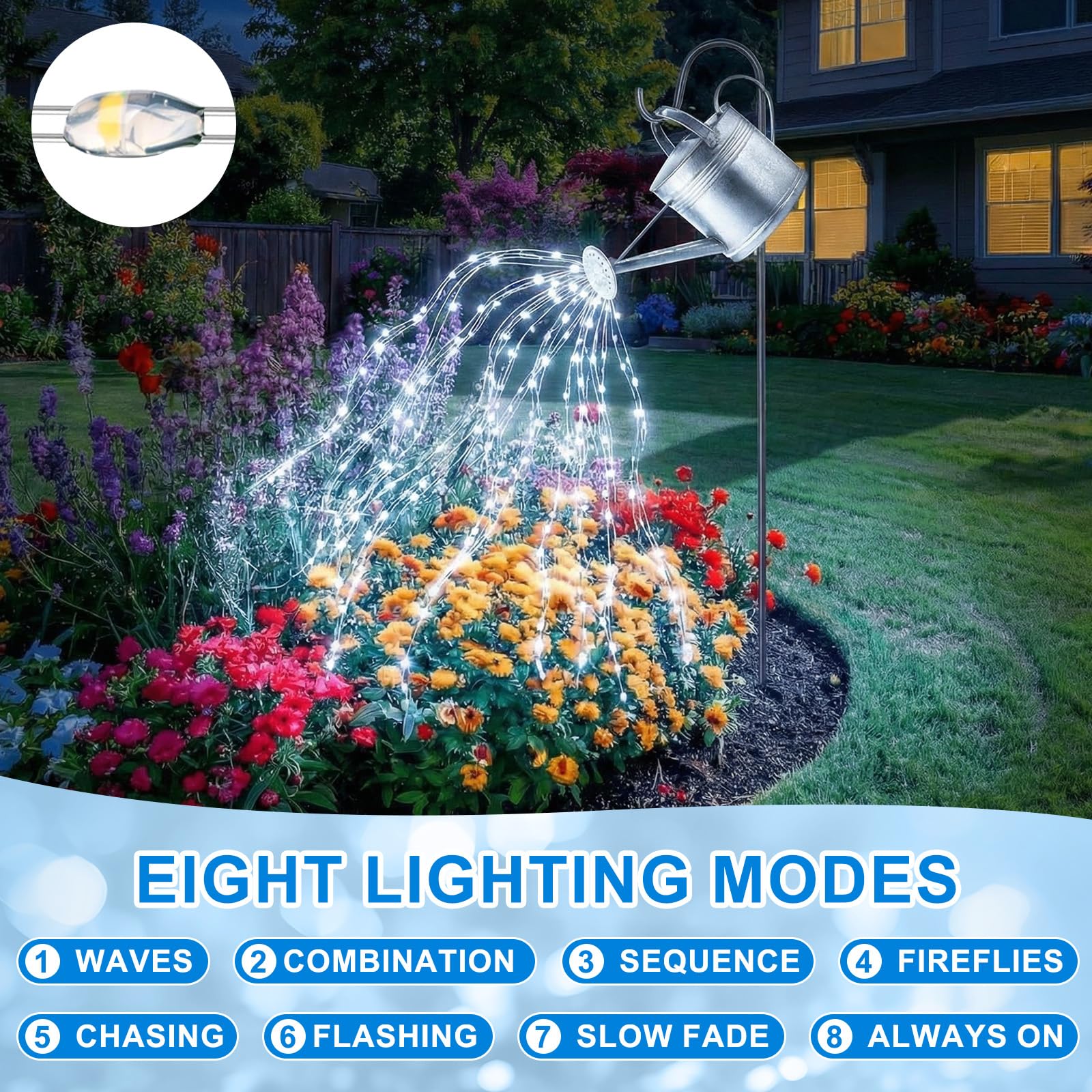 12 Stück Solar-Wasserfall-Lichterkette für den Außenbereich, wasserdicht, 9 Stränge, 180 LEDs, 8 Modi, Gießkannen-Licht (ohne Dose) Glühwürmchen-Lichter für Terrasse, Hof, Garten, Dekorationen