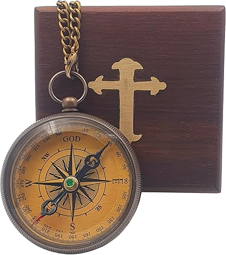 Miniatura 8 de Trust in The Lord with All Your Heart - Brújula grabada con cita de Proverbios 35-6 con caja de madera, tarjeta de felicitación, brújula de regalo,