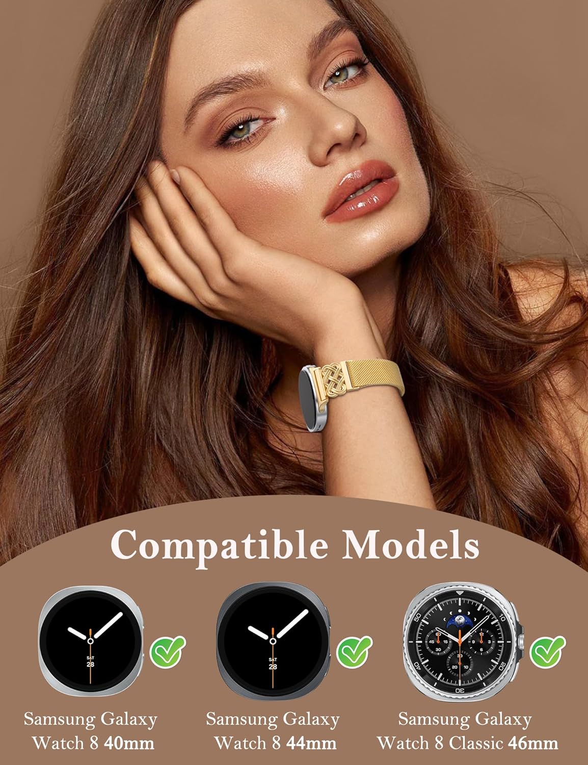 Stainless Steel Magnetic Loop Compatible with Samsung Galaxy Watch 8 40mm 44mm/Watch 8 Classic 46mm(2025) Women Metal Mesh Celtic Knot Dressy Strap