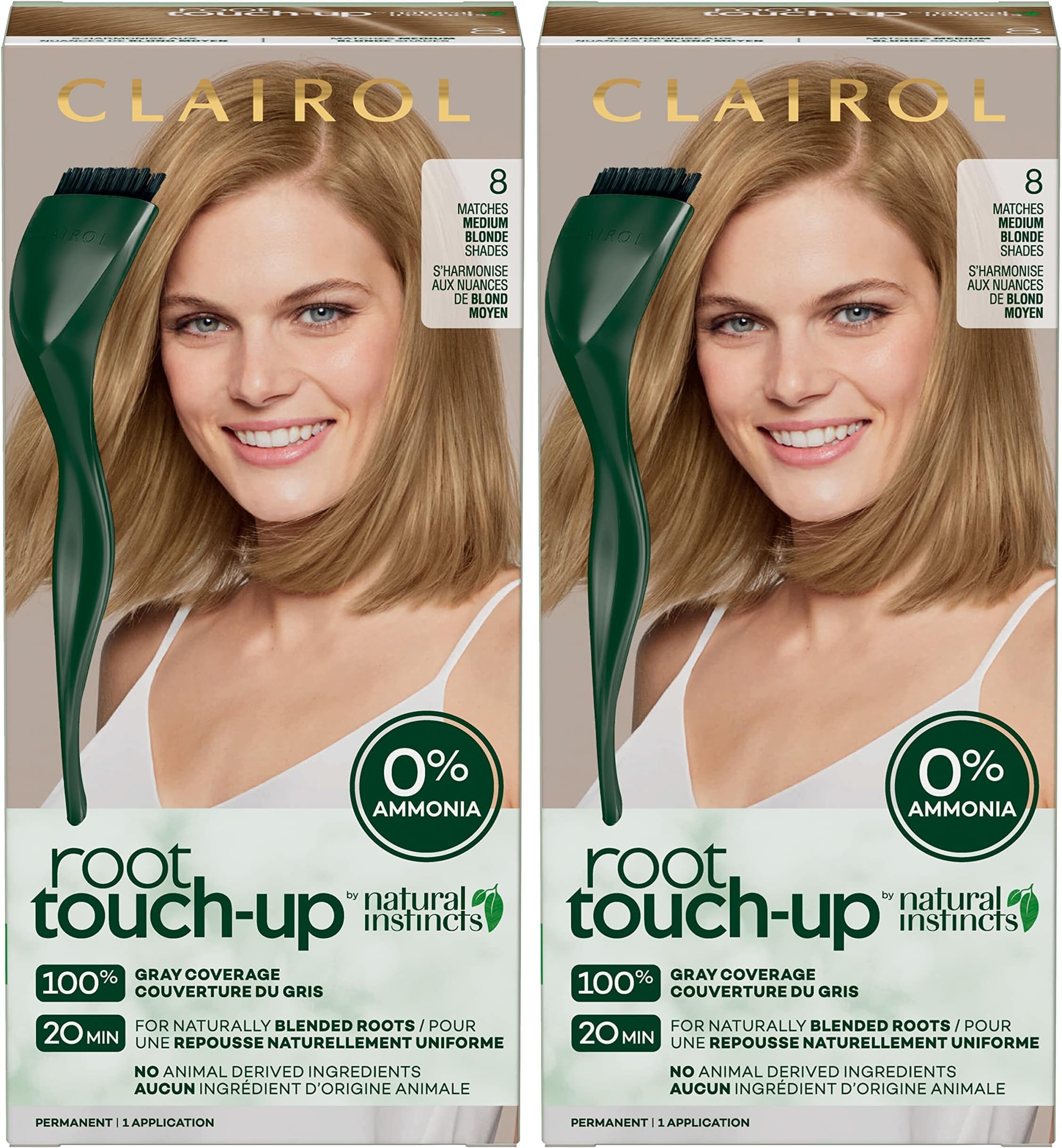 Root Touch-Up by Natural Instincts Permanent Hair Dye, 8 Medium Blonde Hair Color | Naturally Blended Roots with 100% Gray Coverage | Vegan & Ammonia Free Formula | Pack of 2