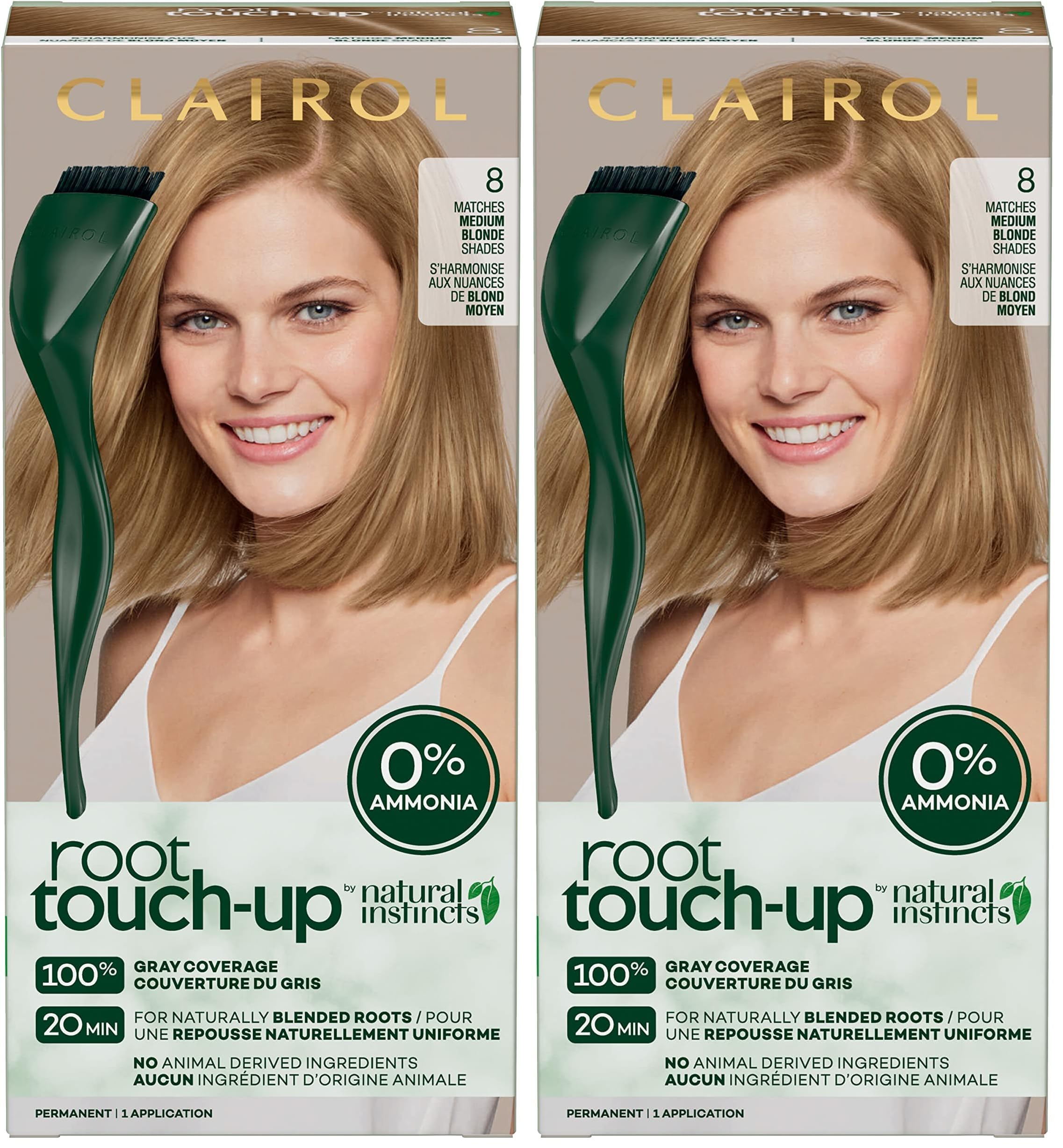 Clairol Root Touch-Up by Natural Instincts Permanent Hair Dye, 8 Medium Blonde Hair Color, Pack of 2