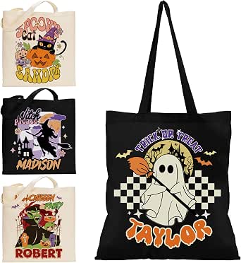 LUVADIAN Halloween Tote Bag - Checkered Pumpkin Design, Reusable Trick Or Treat Bag, 14x15 Inches
