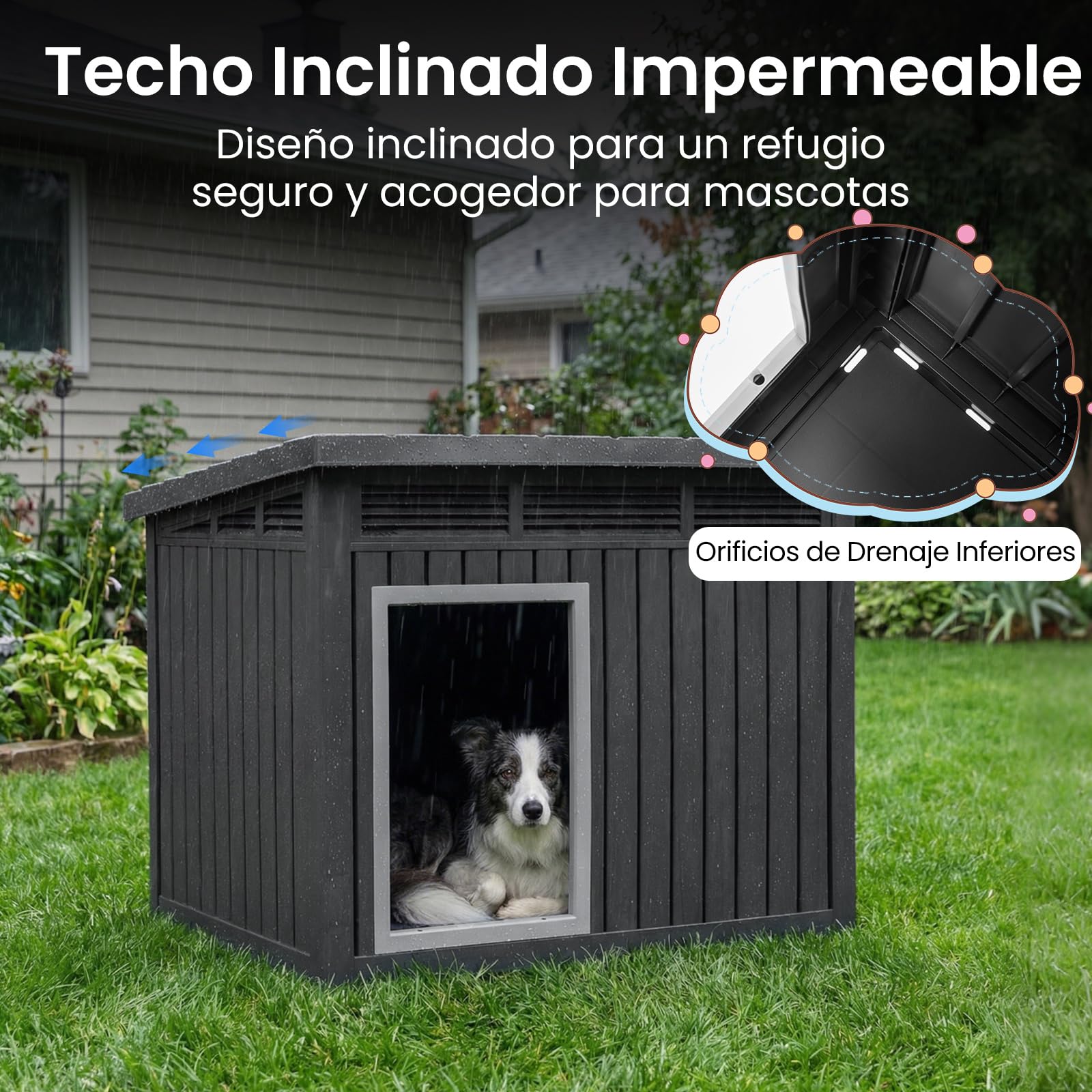 COSTWAY Caseta para Perros Exterior, Casa para Perros de Plástico con Puerta, Techo Inclinado Abatible, Rejillas de Ventilación, Mueble Perrera para Mascotas, 81 x 64 x 61 cm, Negro