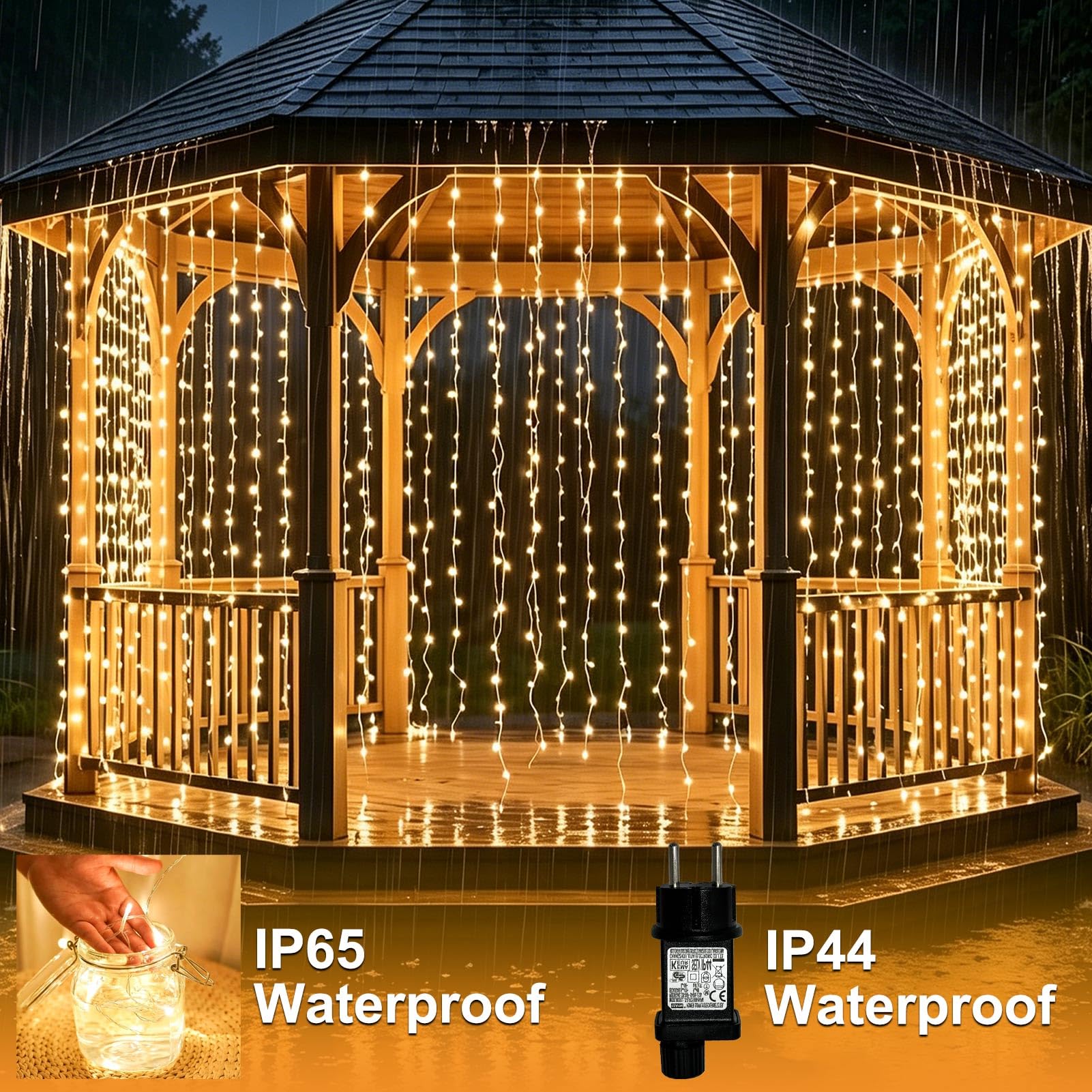 Lichtervorhang Aussen Innen 6x3m 600 LED, Lichterketten Vorhang mit Stecker | 8 Modi, Timer Lichterkette Hängend, Wasserdicht Lichtervorhang Außen für Wand Zimmer Pavillon Balkon Party Decke, Warmweiß