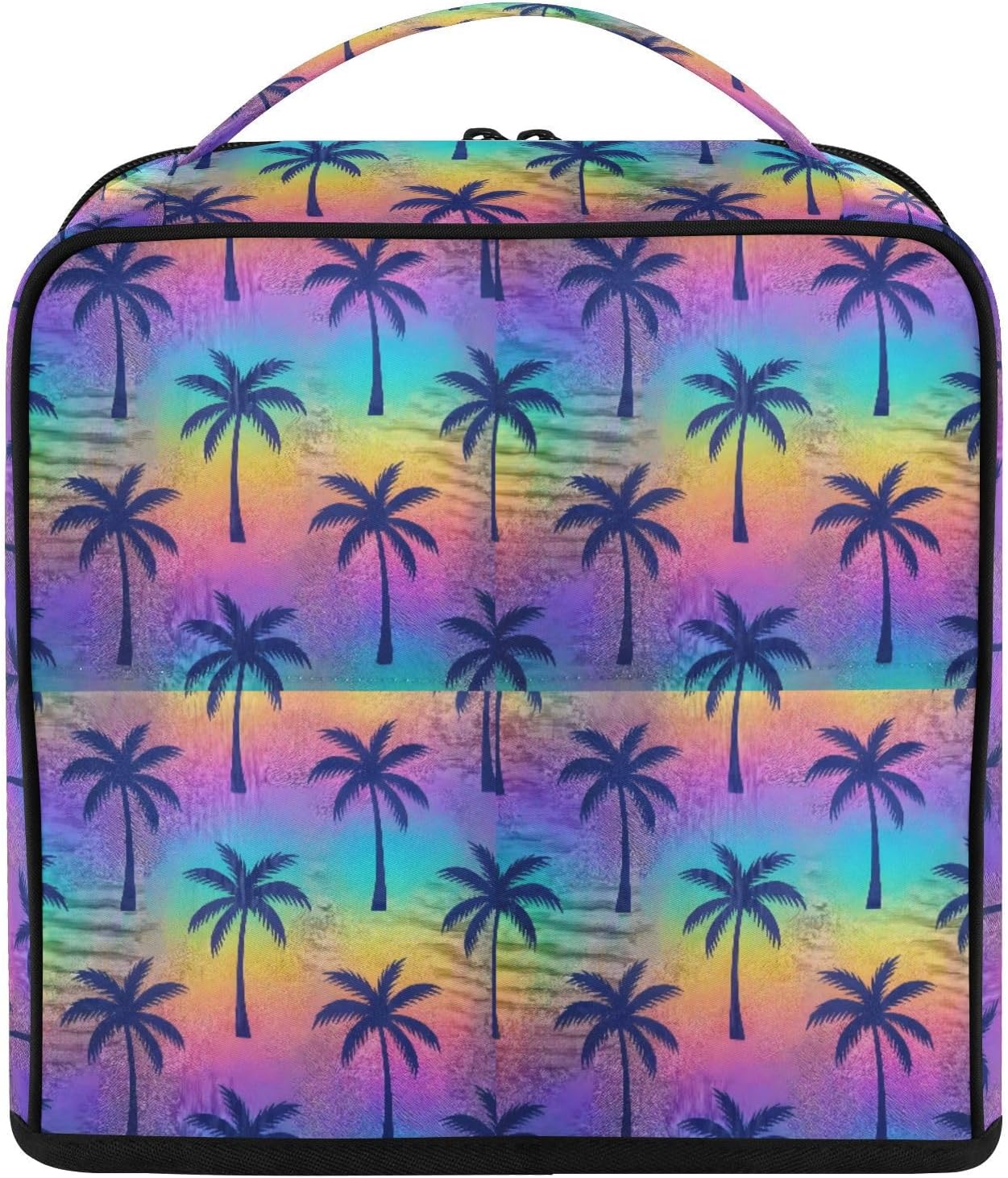 Rainbow Palm Trees Travel Makeup Bag with Removable Divider & Multi-Pocket Storage, Portable Cosmetic Organizer Bag for Women, Toiletry Bag Gift for Travelers