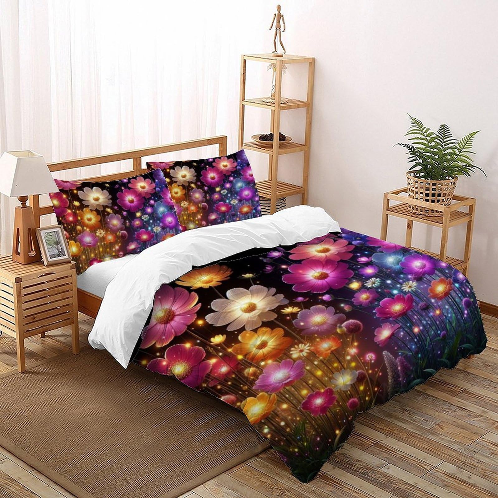 Housse de couette fleurs douces et faciles d'entretien ensemble zippé 3 pièces enfant