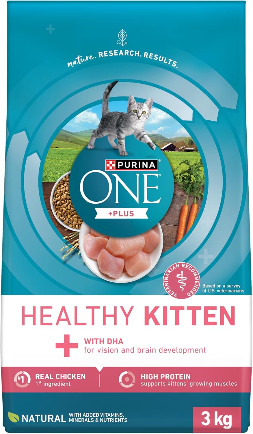 Purina ONE +Plus Dry Kitten Food, Healthy Kitten Chicken - 3 kg Bag (1 Pack)