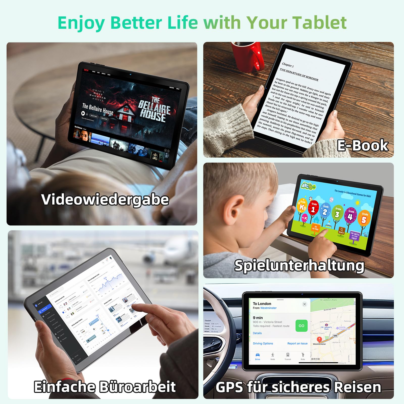 Raemond Tablet 10 Zoll, Android 15 Tablet mit Gemini AI, 18 GB RAM + 128 GB ROM + 1 TB TF, Octa-Core, 1280x800 HD IPS Touchscreen, 6000 mAh Akku, Widevine L1, WiFi 6 & BT 5.0, 5MP + 8MP Kamera