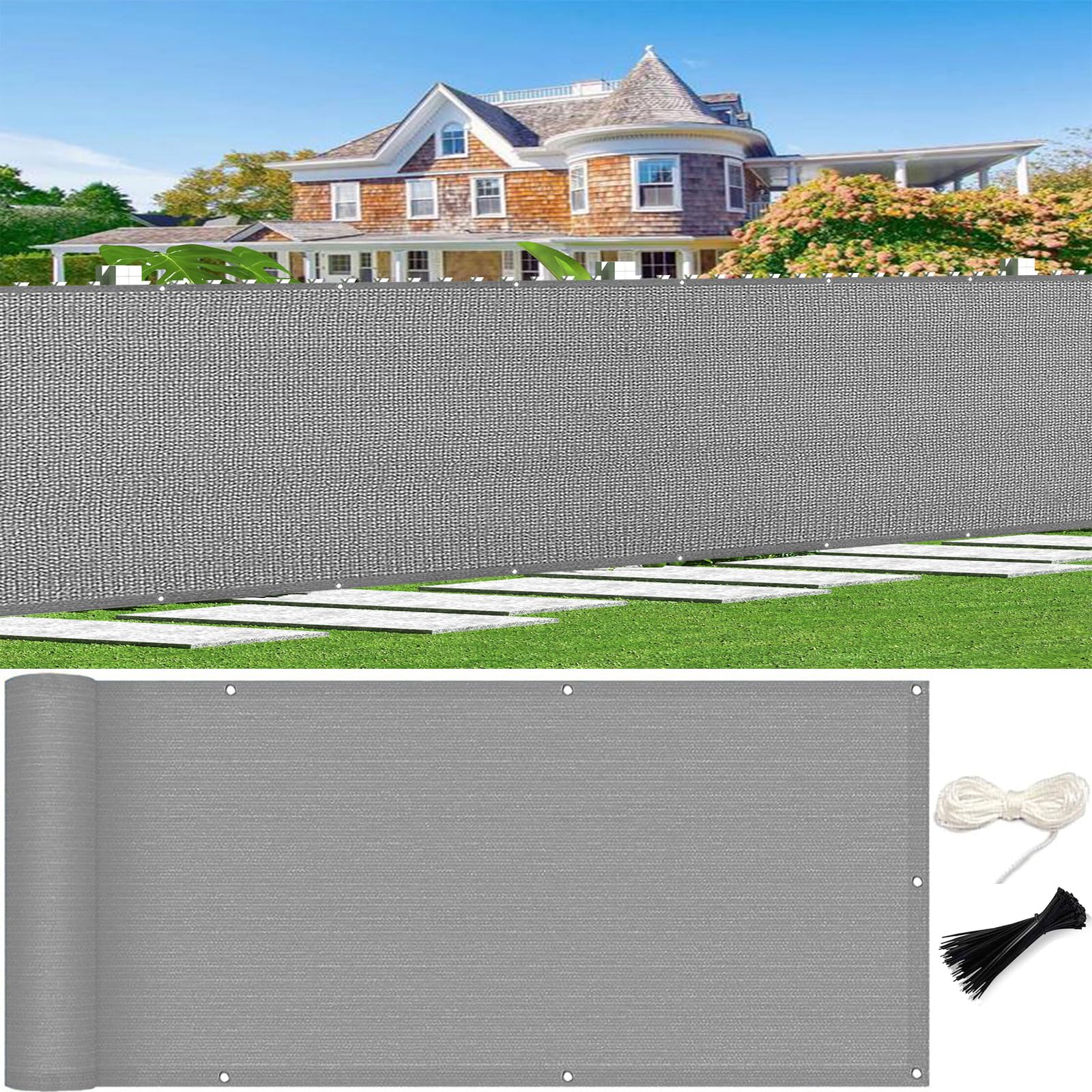 Brise vue balcon 75 x 680 cm gris clair avec oeillets et attaches
