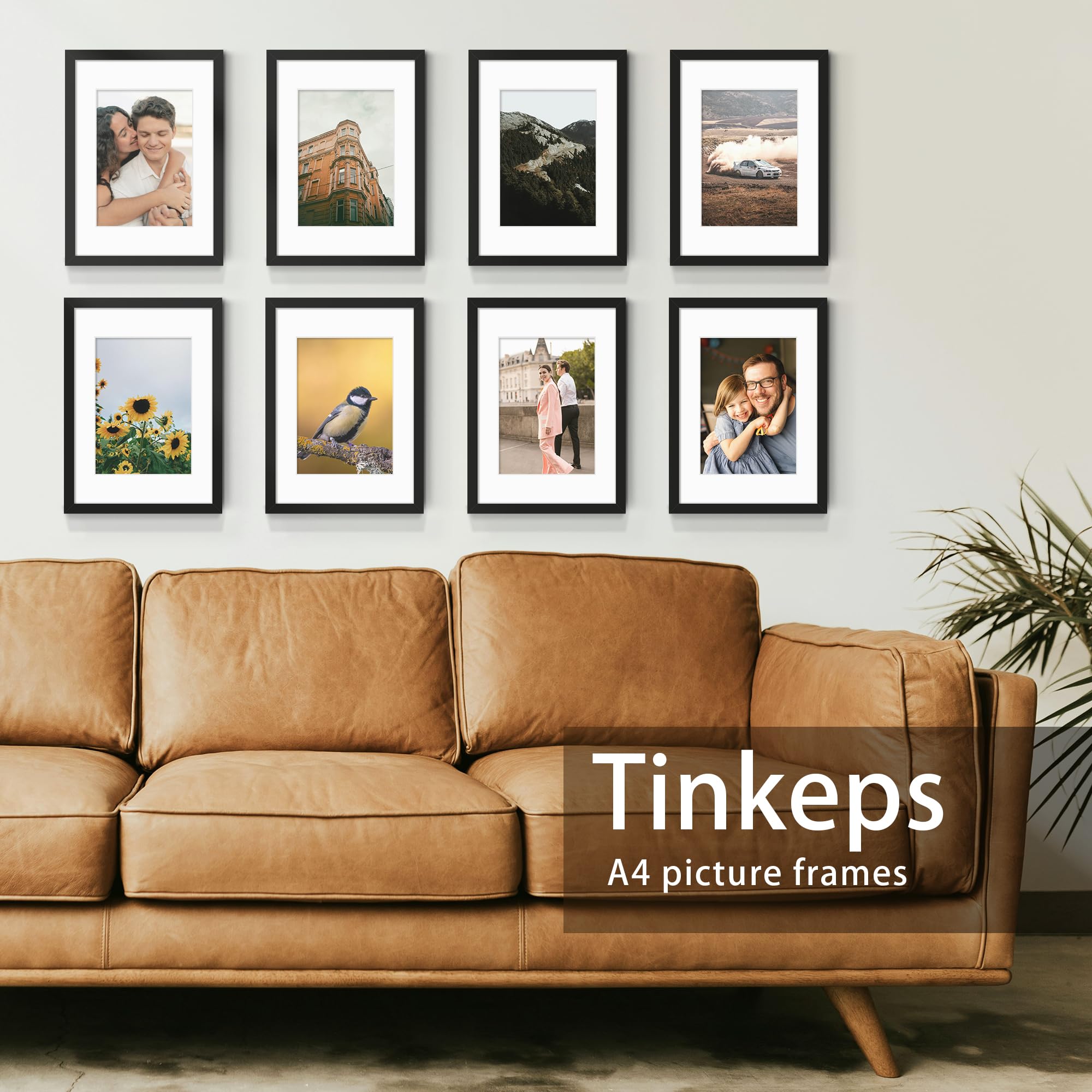 Tinkeps 4 Pack A4 Black Picture Frame, Engineered Wood and Plexiglass, A4 Frame with Mount for A5 Prints, Photos, and Posters, Tabletop and Wall Mountable — view 6
