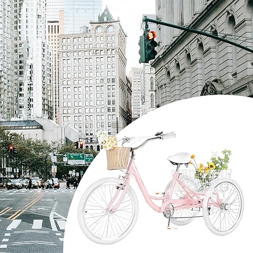 Miniatura 21 de Triciclos para adultos para adultos, triciclos para adultos de 7 velocidades, bicicleta de 3 ruedas de 20/24/26 pulgadas con canasta, bicicletas