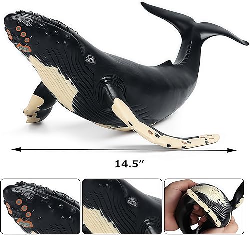 Miniatura 3 de Gemini&Genius - Figura de acción de ballena jorobada, juguetes de animales marinos de orca y pez negro, tiburón de goma suave del océano, ideal para