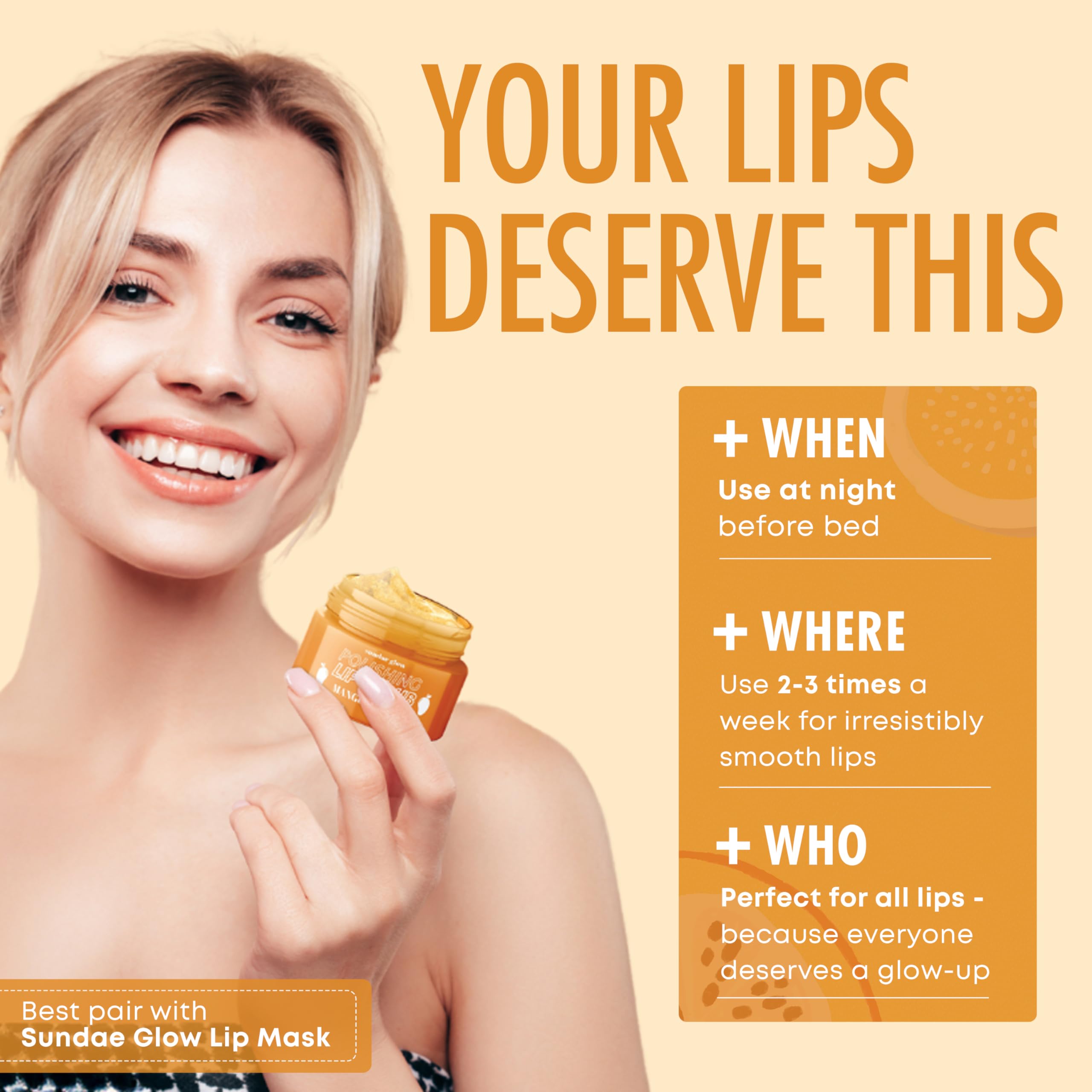 Sundae Glow Exfoliante labial Mango Vanilla – Dermatológicamente probado, antienvejecimiento, cuidado de la piel coreano, exfoliación profunda e hidratación – Labios suaves, regordetes – Belleza 5