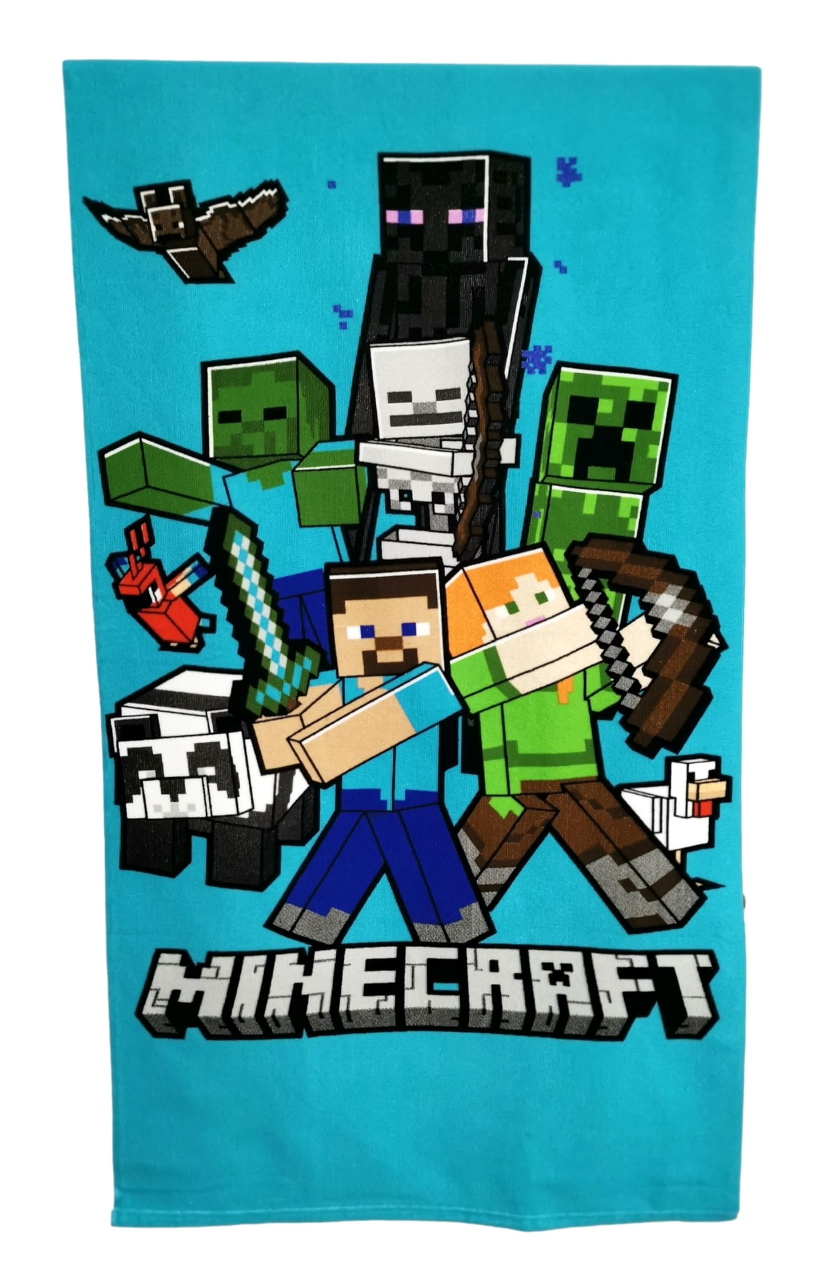 Theonoi Toalla de baño infantil, toalla de playa, toalla de ducha, 70 x 140 cm, poliéster (Minecraft Steve Alex)