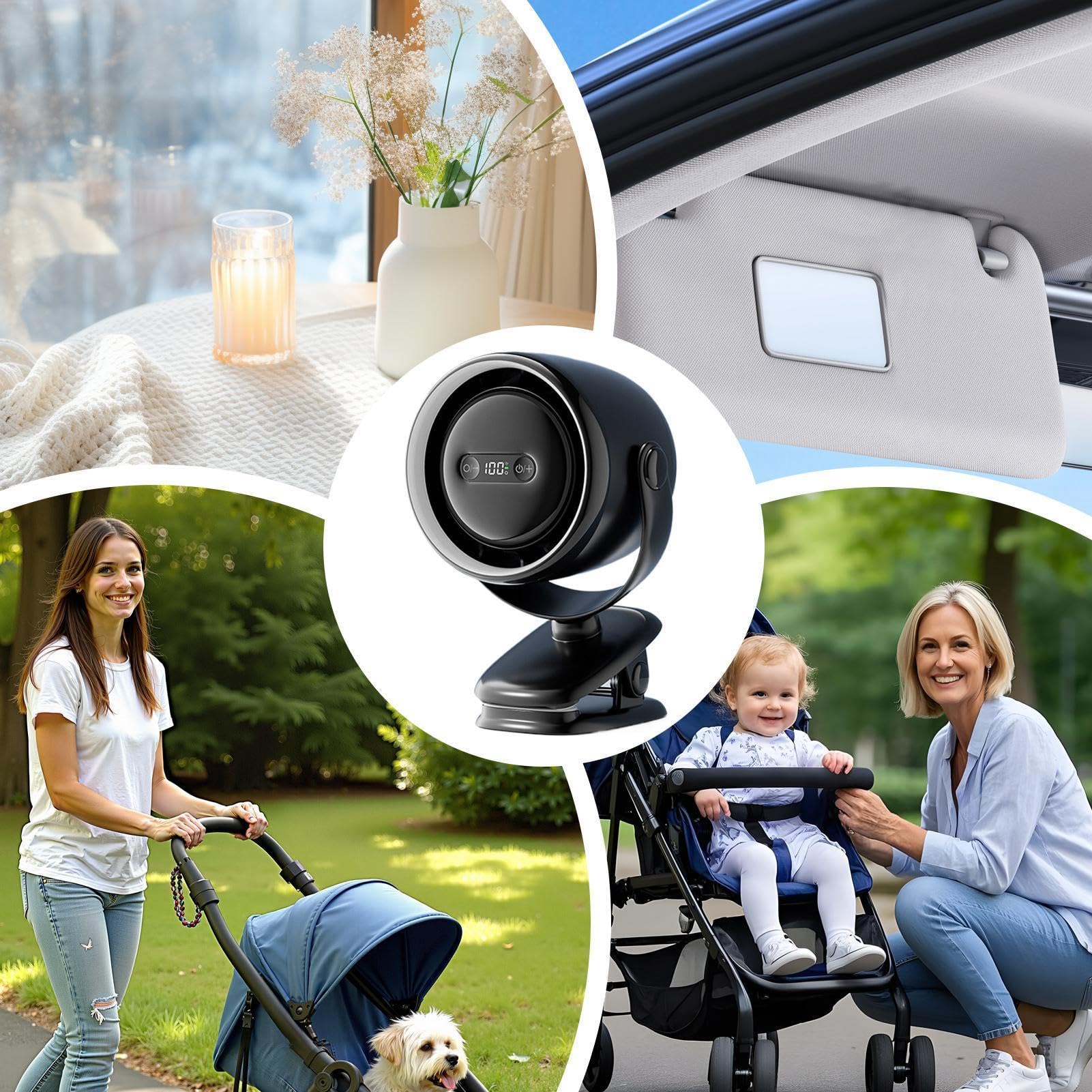 Ventilatore a Clip Ricaricabile 100 Velocità Con Luce Notturna | Ventilatore Senza Pale Personale Per Casa Ufficio Scrivania Auto SUV Camper Camion Viaggio Campeggio Esterno