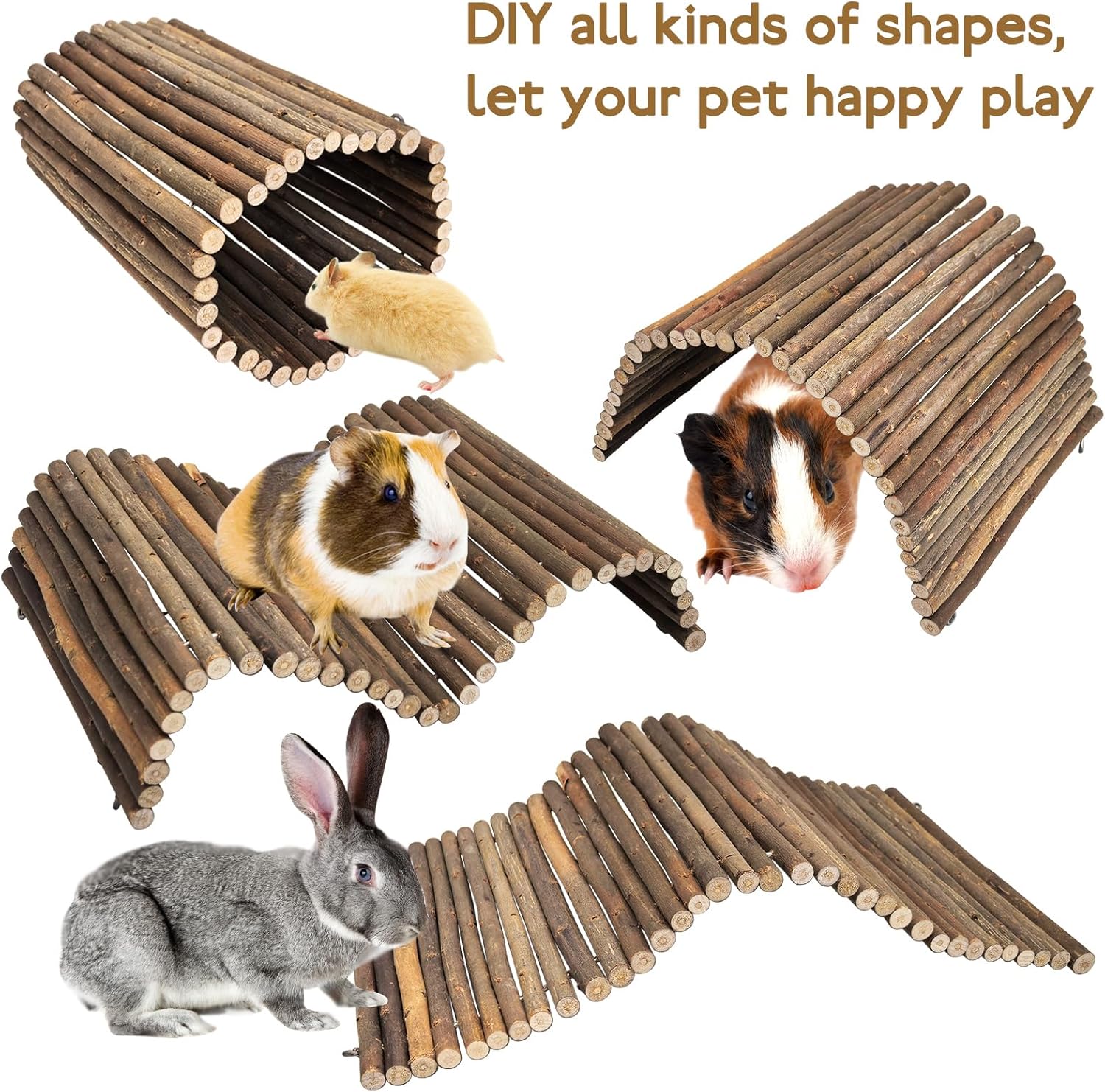 PINVNBY 2 PCS Extra Large Wooden Bunny Ladder Bridge-20 x 11.8 inches, Rabbits Hideout House Tunnel, Rodents Chew Toys for Guinea Pig Chinchillas Hedgehogs Ferrets Rat