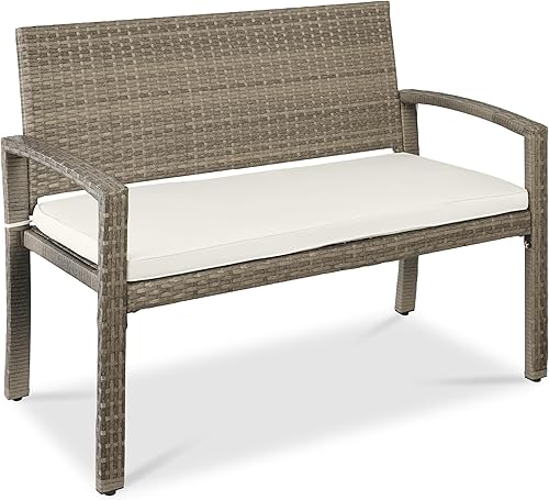 Miniatura 17 de Best Choice Products Banco al aire libre para 2 personas de mimbre para jardín, bancos de patio, muebles de asiento para patio trasero, porche