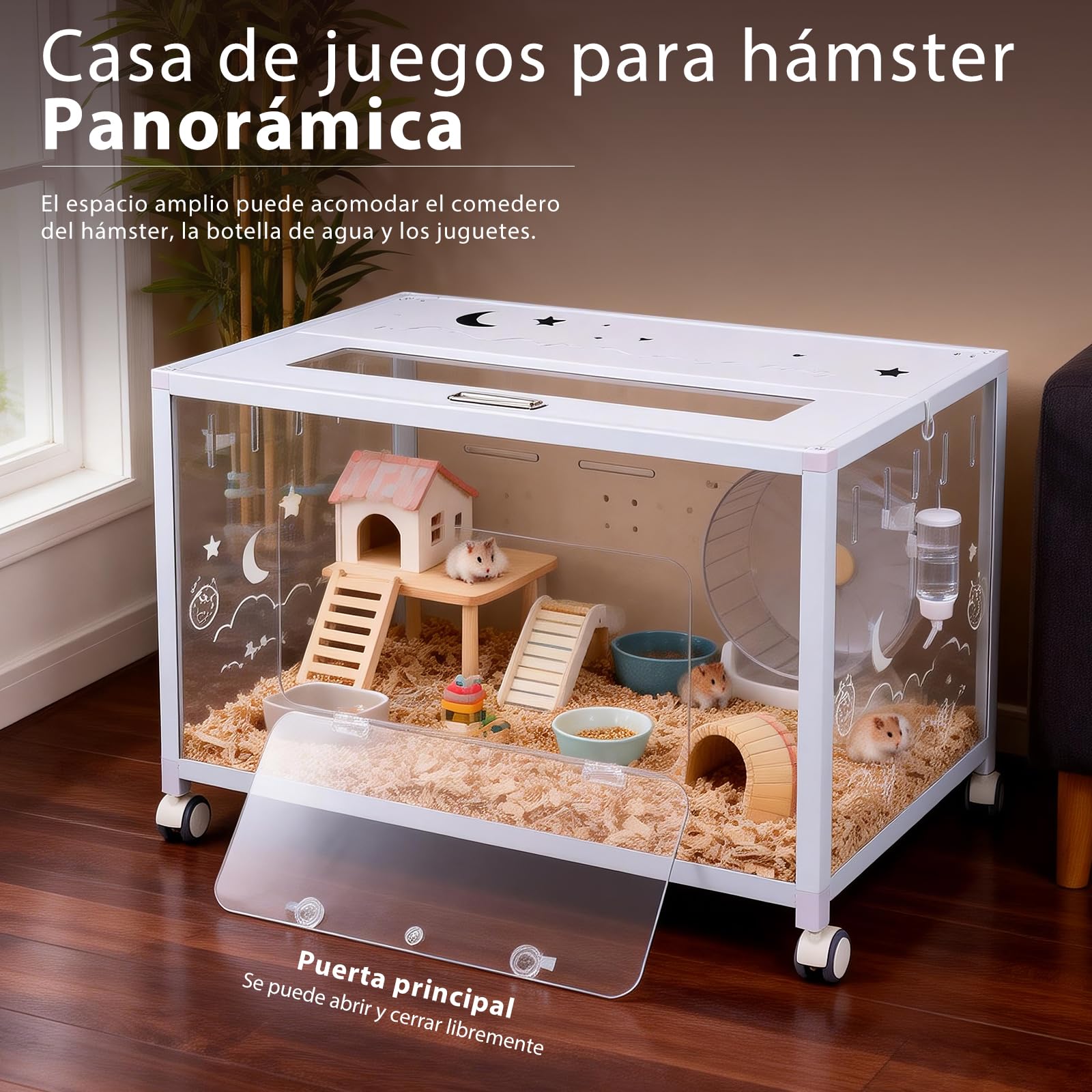 Jaula grande para hámster de 80 x 50 x 55 cm, jaula para roedores con ruedas, jaula de metal sólido para jerbos, hámster dorado, hámster enano, recinto para hámster acrílico, color blanco