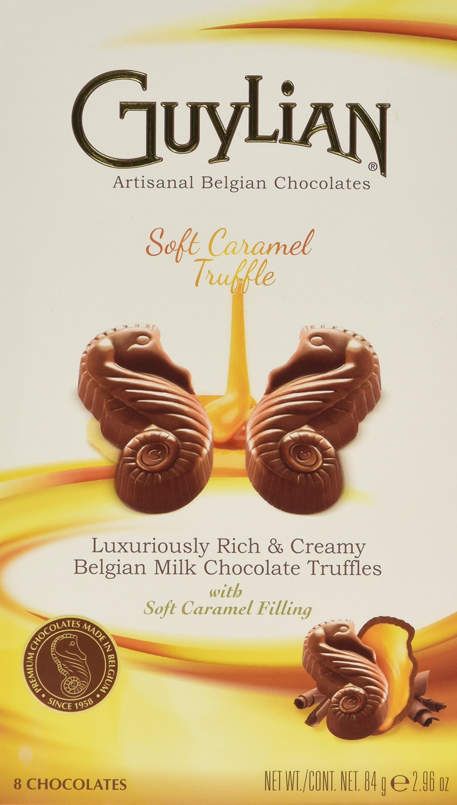 Guylian Belgium Chocolates Milk Chocolate Seahorse Truffle, Soft Caramel Filling, 8 Counts, 2.96 Ounce