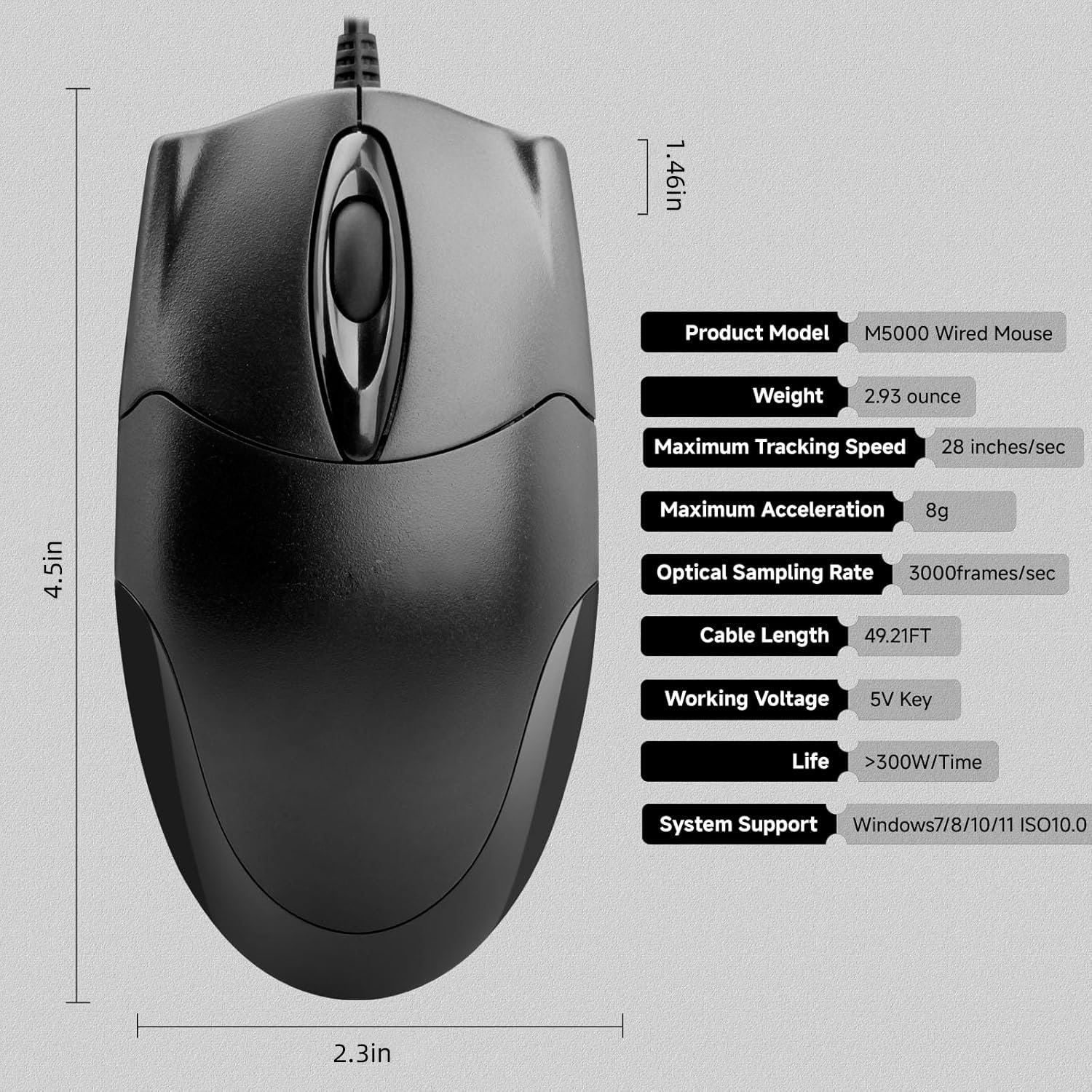 ONE-UP Przewodowa mysz biurowa, interfejs USB, ergonomiczna konstrukcja, mysz optyczna z 3 przyciskami, 1000 DPI, kompatybilna z laptopami i komputerami stacjonarnymi z systemem Windows/Mac