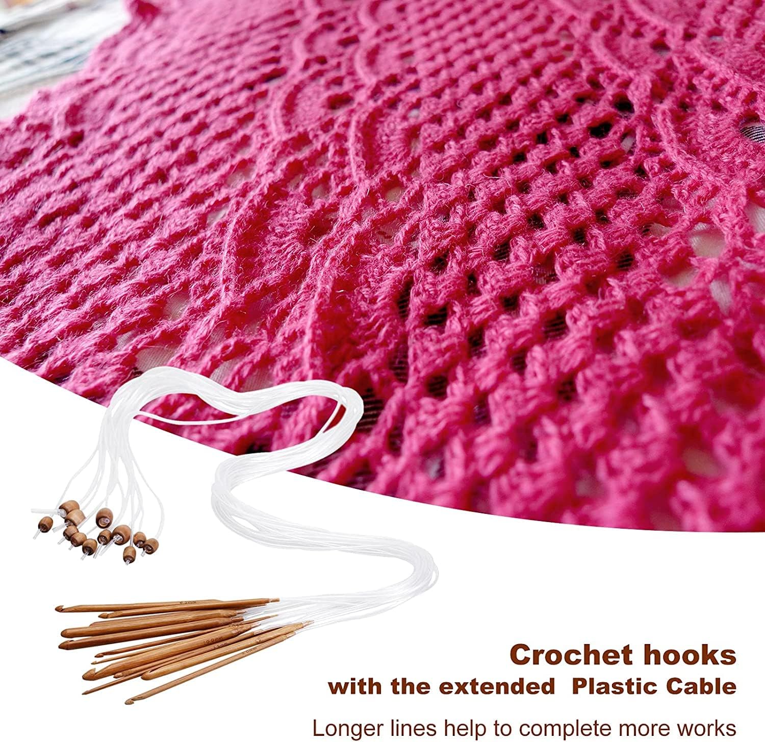 dophee Crochet Hooks Kit 12-Size/Set for Beginner Professional, Afghan Tunisian Carbonized Bamboo Handle Knit Knitting Needles Kit Mixed Size 3.0-10.0mm with Tube Cable, 1.2m/48 in