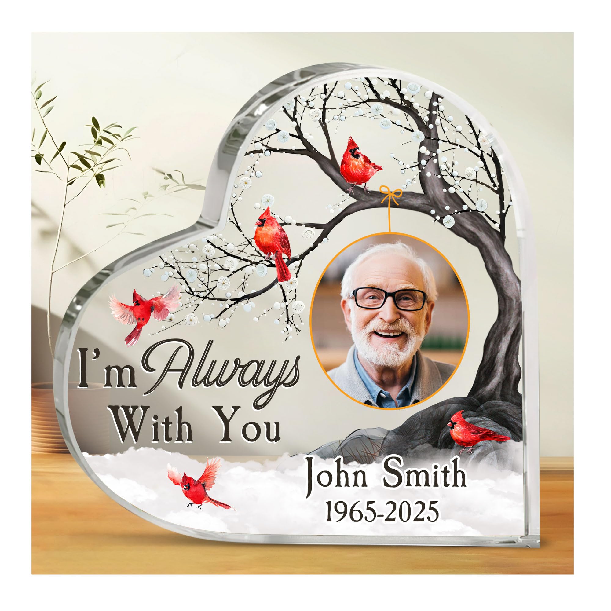 HYTURTLE Personalized Acrylic Heart Shaped Plaque Memorial Gifts For Family - I'm Always With You - Memorial Plaque For Loss Of Dad, Mom - Table Decor