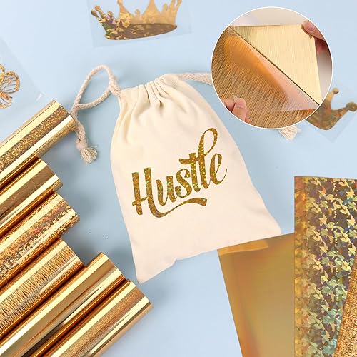 Miniatura 4 de Vinilo de transferencia de calor HTV dorado, 10 hojas de vinilo holográfico para planchar de 12 x 10 pulgadas para telas, vinilo de transferencia de