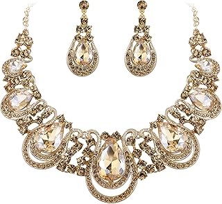 Women's Costume Fashion Crystal Teardrop Hollow Scroll Statement Necklac...