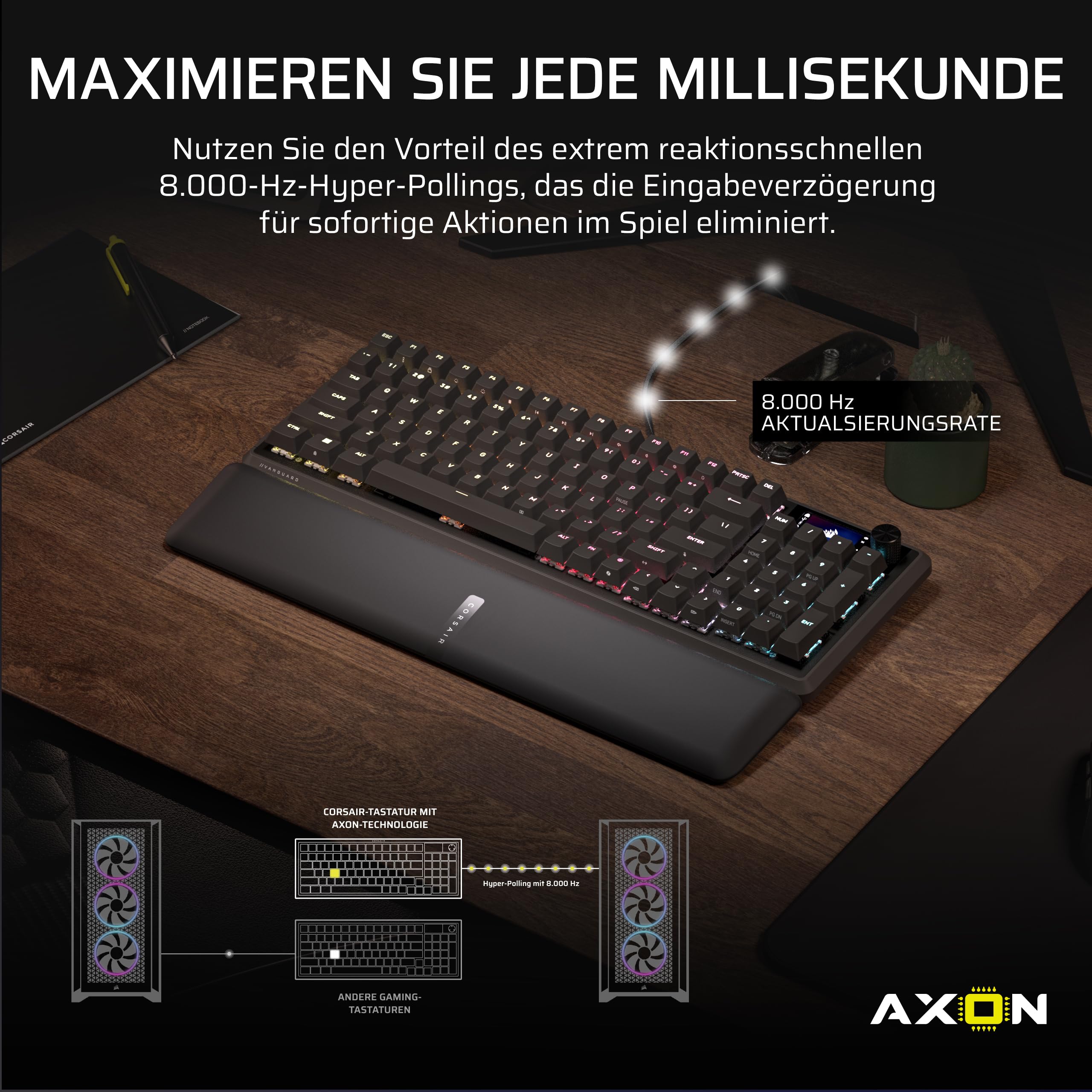Corsair Vanguard 96 Kabelgebundene Mechanische Gaming-Tastatur– 96% Layout, MLX Plasma-Linearschalter, 8000Hz-Polling, LCD-Display, Virtual Stream Deck, G-Tasten, SOCD Flashtap, QWERTZ DE – Schwarz - 4