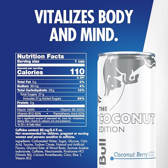 Red Bull Energy Drink, The Coconut Edition, 8.4 Fl oz, 4 Pack, 33.6 Fl oz