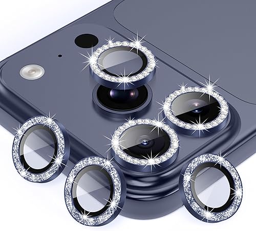 Miniatura 46 de AGVEE 3+3 6 Pack para iPhone 12 Pro Max de 6.7" Protector de lente de cámara, anillo metálico Bling Diamond y Bling Glitter, película de cubierta de