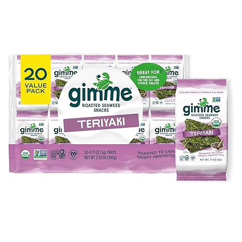 gimMe - Hojas de algas tostadas orgánicas Teriyaki 20 unidades ceto vegano sin gluten gran fuente de yodo y Omega 3 bocadillo saludable para llevar