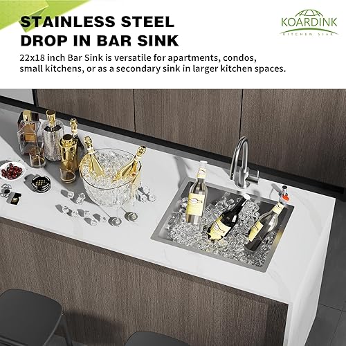 Miniatura 2 de Fregadero de acero inoxidable de un solo tazón  22 x 18 pulgadas moderno combo de bar y cocina  rejilla SS, alfombrilla de silicona, juego de