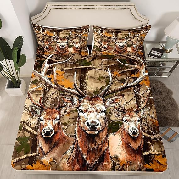 Feelyou Deer Fitted Sheet for Girls Boys Kids Full Size