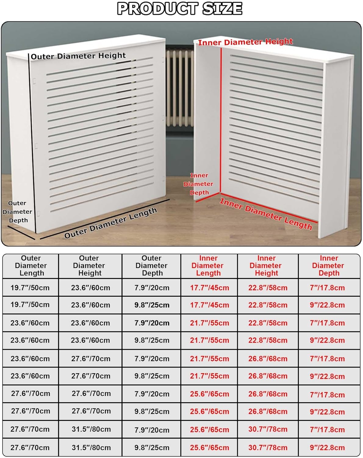 aigoss modern heater cover, steam radiator wall heating louvered grill cabinet, living room bedroom hallway decorative wooden shelf top for hide cluttered pipes(24" lx28 hx8 d/60x70x20cm) 24"lx28"hx8"d/60x70x20cm