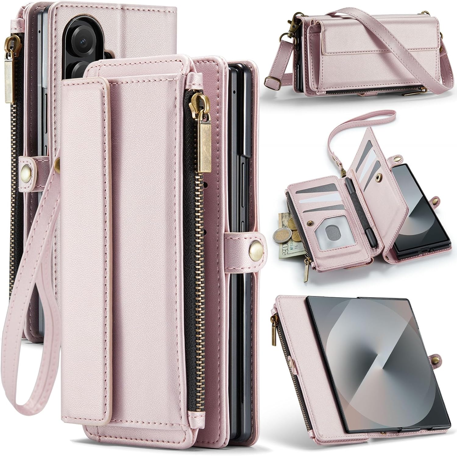 Wallet Case for Samsung Galaxy Z Fold 7,Samsung Fold 7 Phone Case with RFID Blocking Card Holder PU Leather Magnetic Snap Flip Zipper Strap Kickstand Women Men Cover for Galaxy Z Fold7,Black