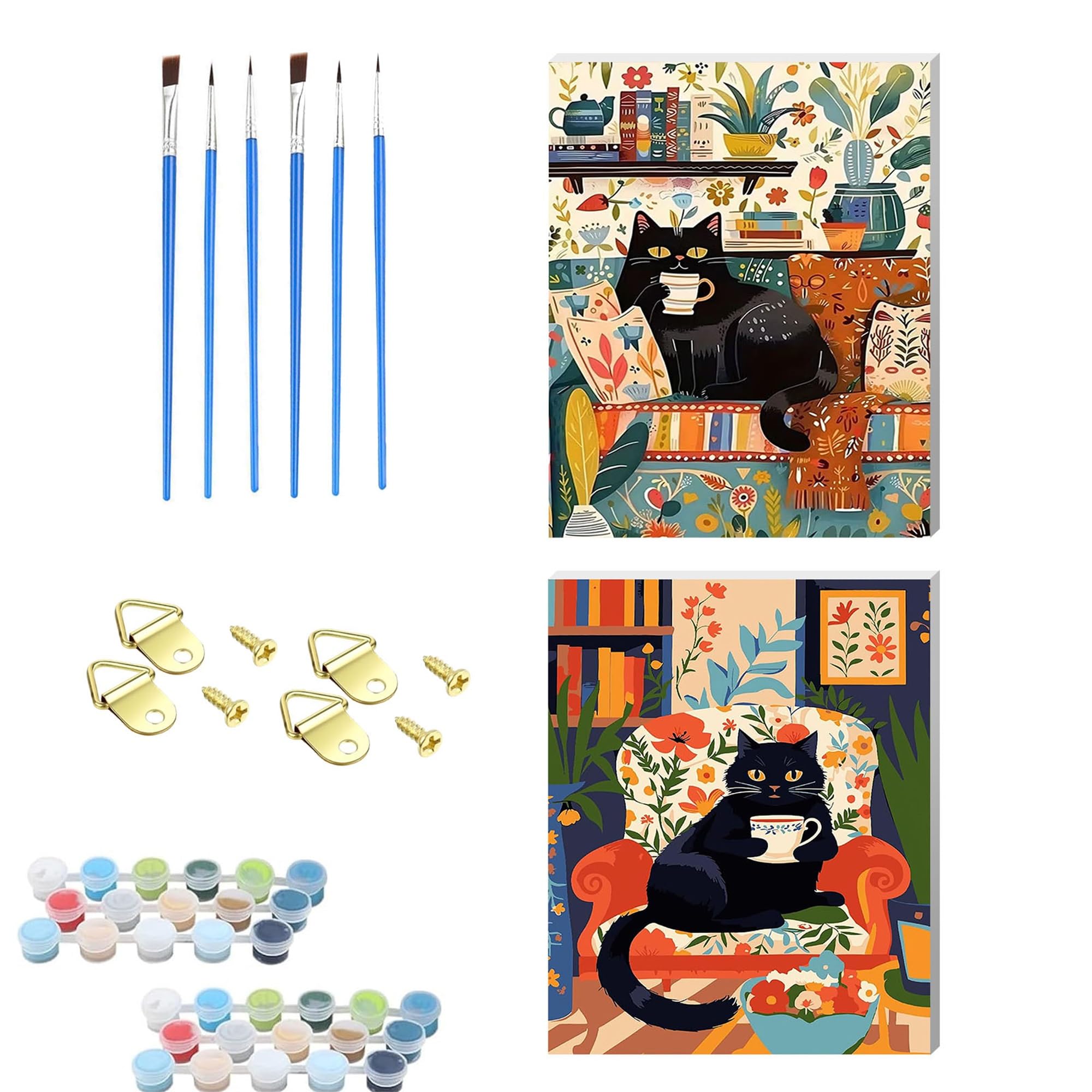 Nznanchu Cat Black With Coffee Wooden Framed Paint By Number For Adult,Sofa Diy Painting Kits For Adults,Color By Numbers,Small Paint By Number Canvas Crafts Watercolor For Beginners Hoom Decor
