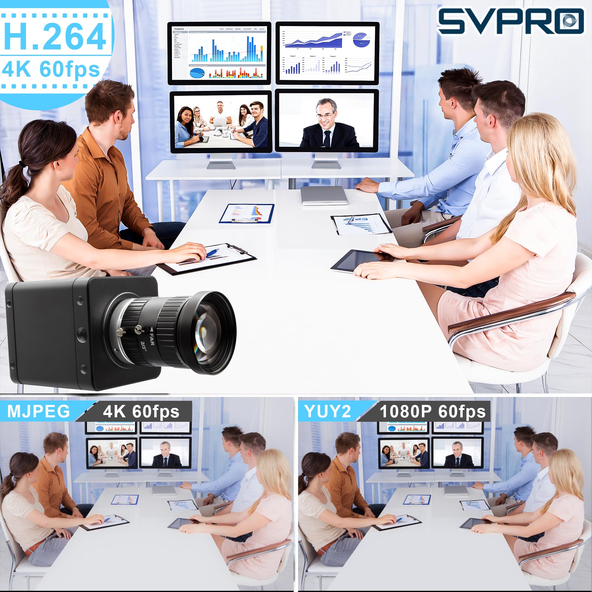 Svpro Fotocamera industriale 4K 60fps, USB 3.0 e HDMI Dual Output, obiettivo manuale CS-Mount da 8 mm, IMX678 Low Light UVC Webcam per microscopia e visione a macchina