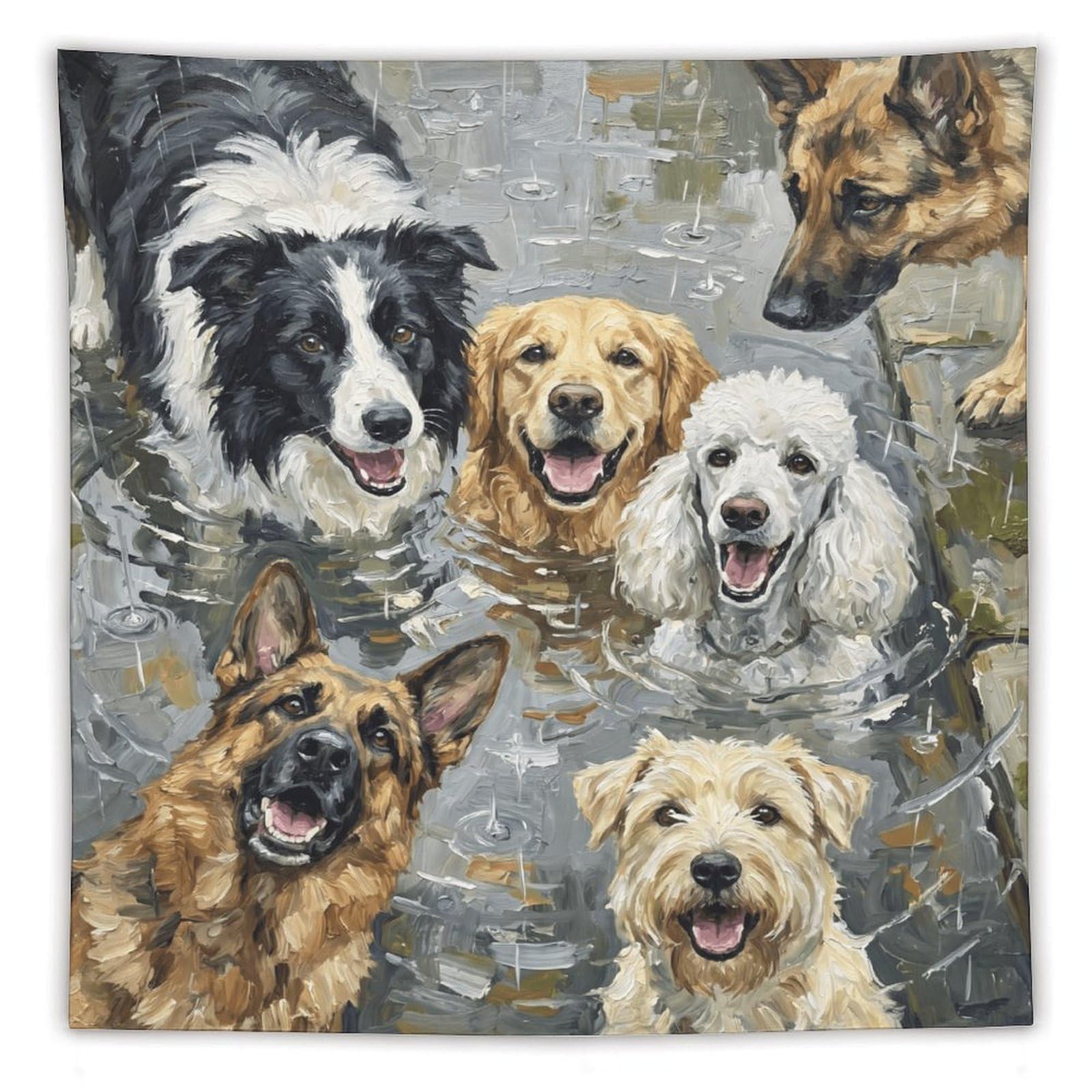 W7C8U2X3 Happy Dogs Watercolor Portrait Wall Tapestry, Entryway