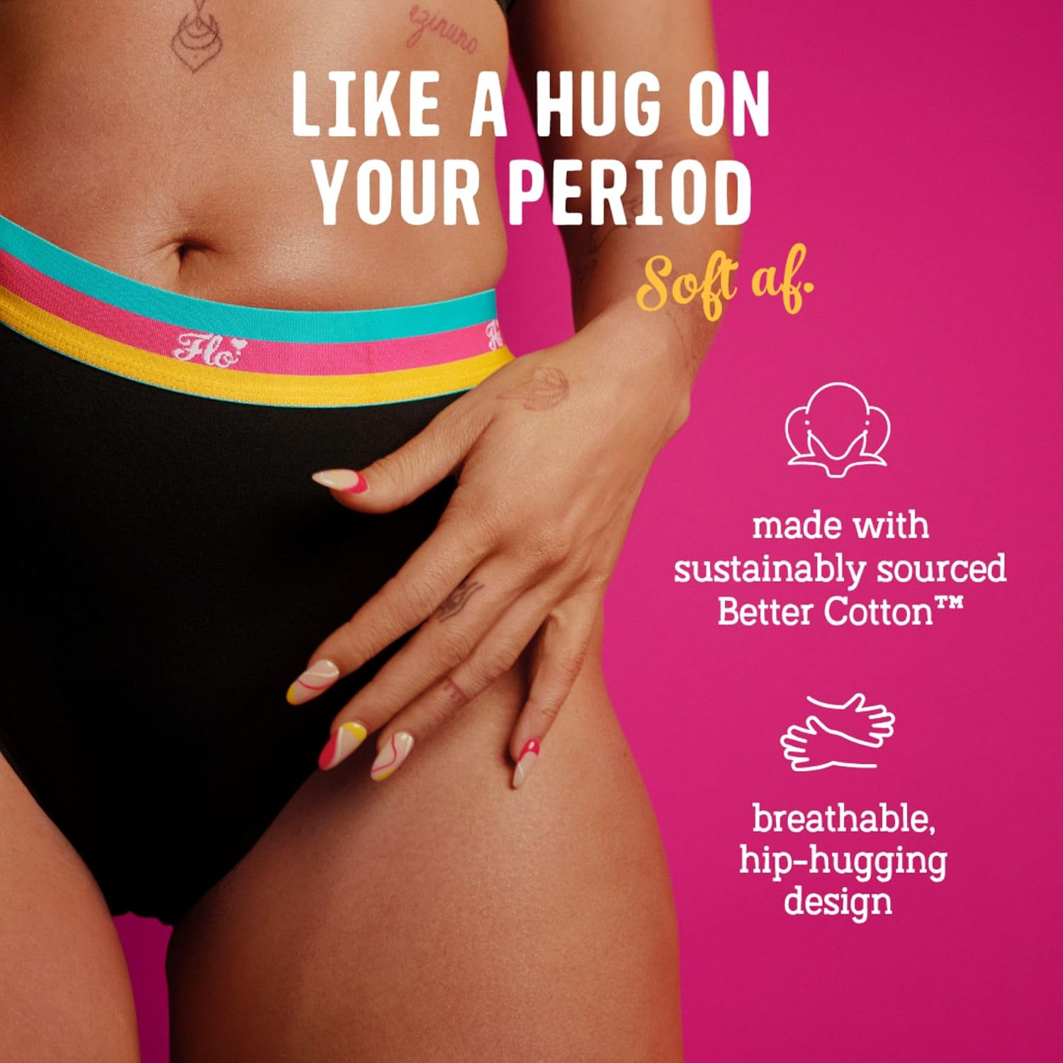 FLO - Period-Proof Undies - Black Hipster Brief - Period Underwear for Women - Organic Cotton - Holds 4 Tampons of Flow