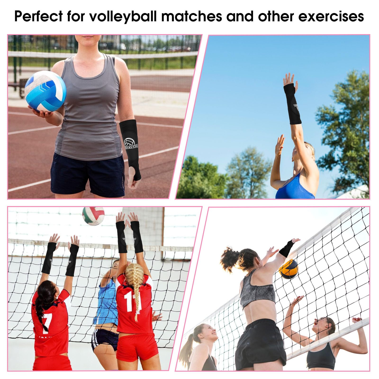 JIEYAO 1 par de protectores de brazo de voleibol, antebrazo con almohadilla de protección antideslizante y orificio para el pulgar, puños elásticos de voleibol para brazos, protección para antebrazos,